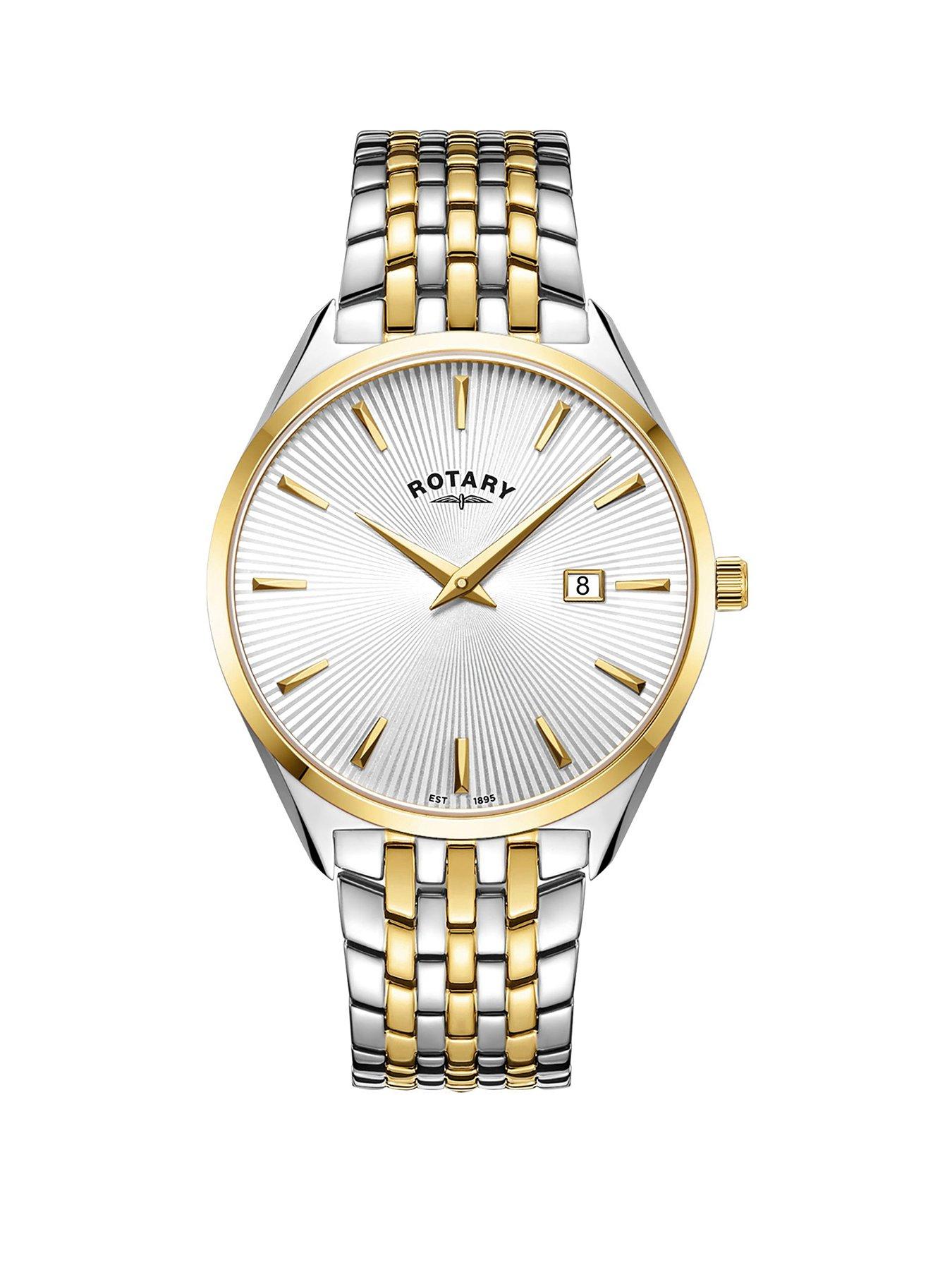 Rotary Men's Ultra Slim Silver  &  Gold Plated Stainless Steel Bracelet Watch