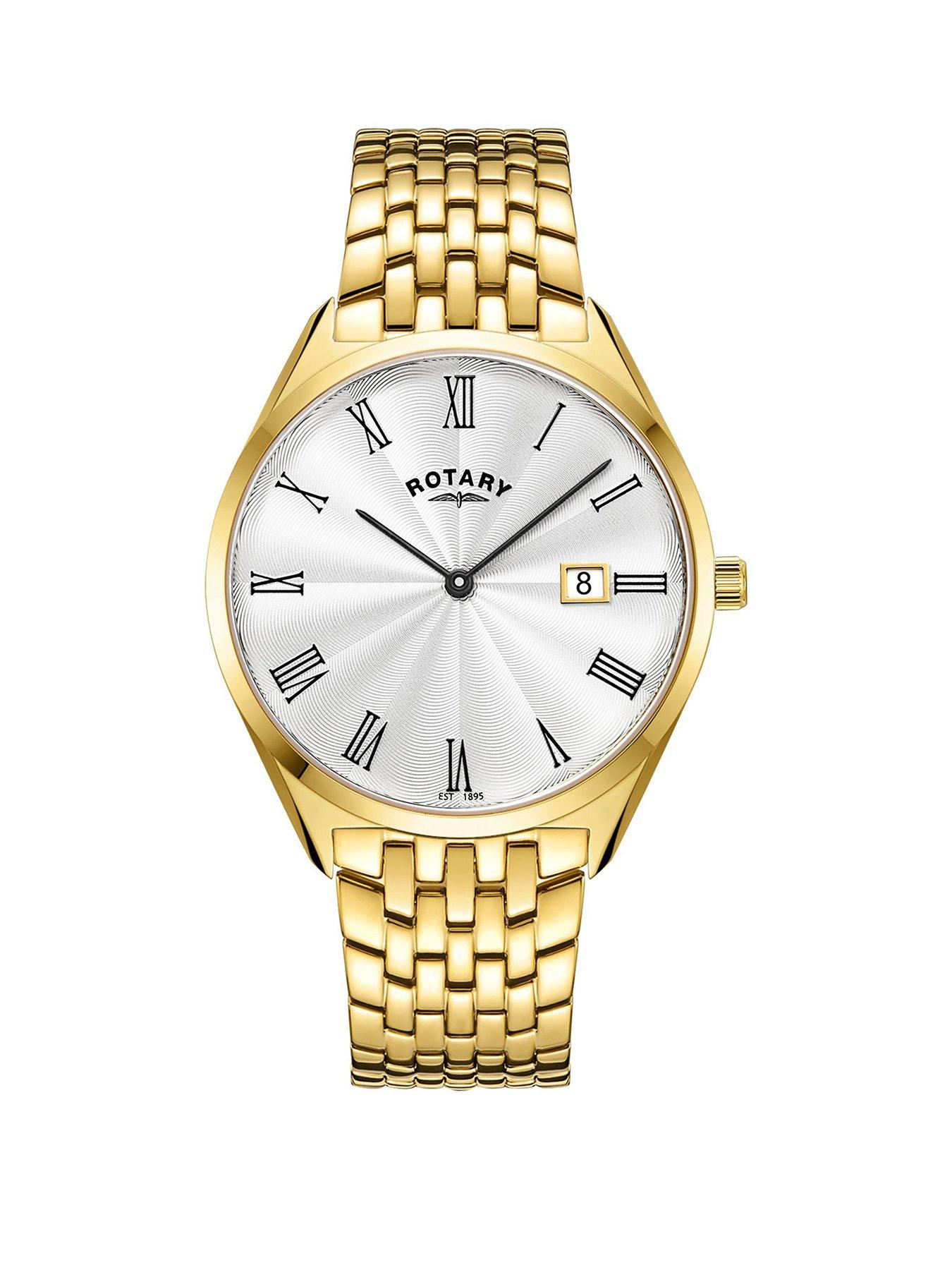 Rotary Men's Ultra Slim Gold Plated Stainless Steel Bracelet Watch