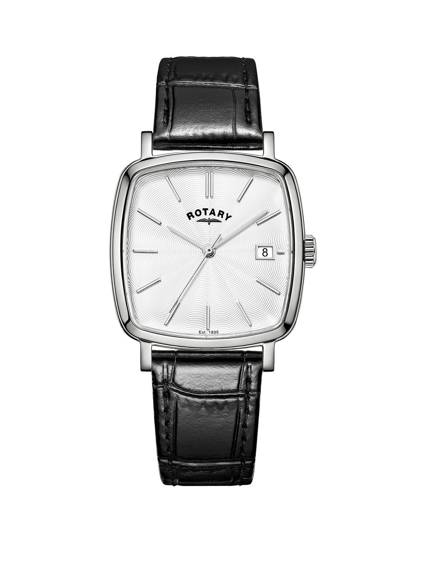 Rotary Men's Heritage Astoria Square Stainless Steel Case Black Leather Strap Watch