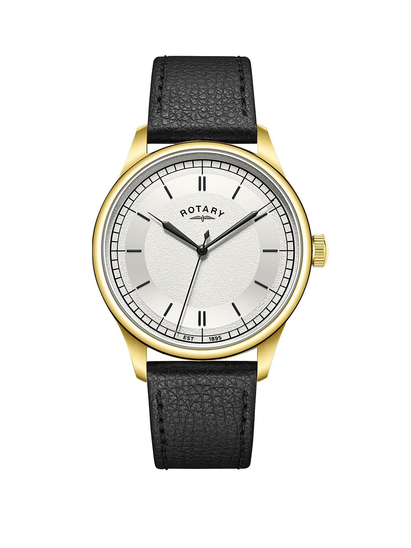 Rotary Men's Heritage Gold Plated Stainless Steel Black Leather Strap Watch