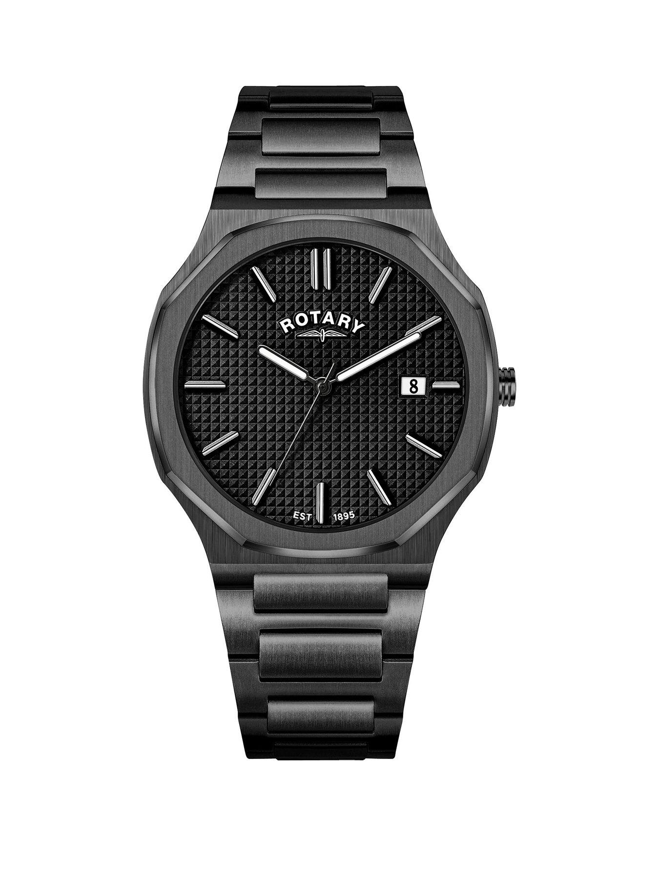 Rotary Rotary Men's Heritage Octagonal Gun Black Stainless Steel Bracelet Watch