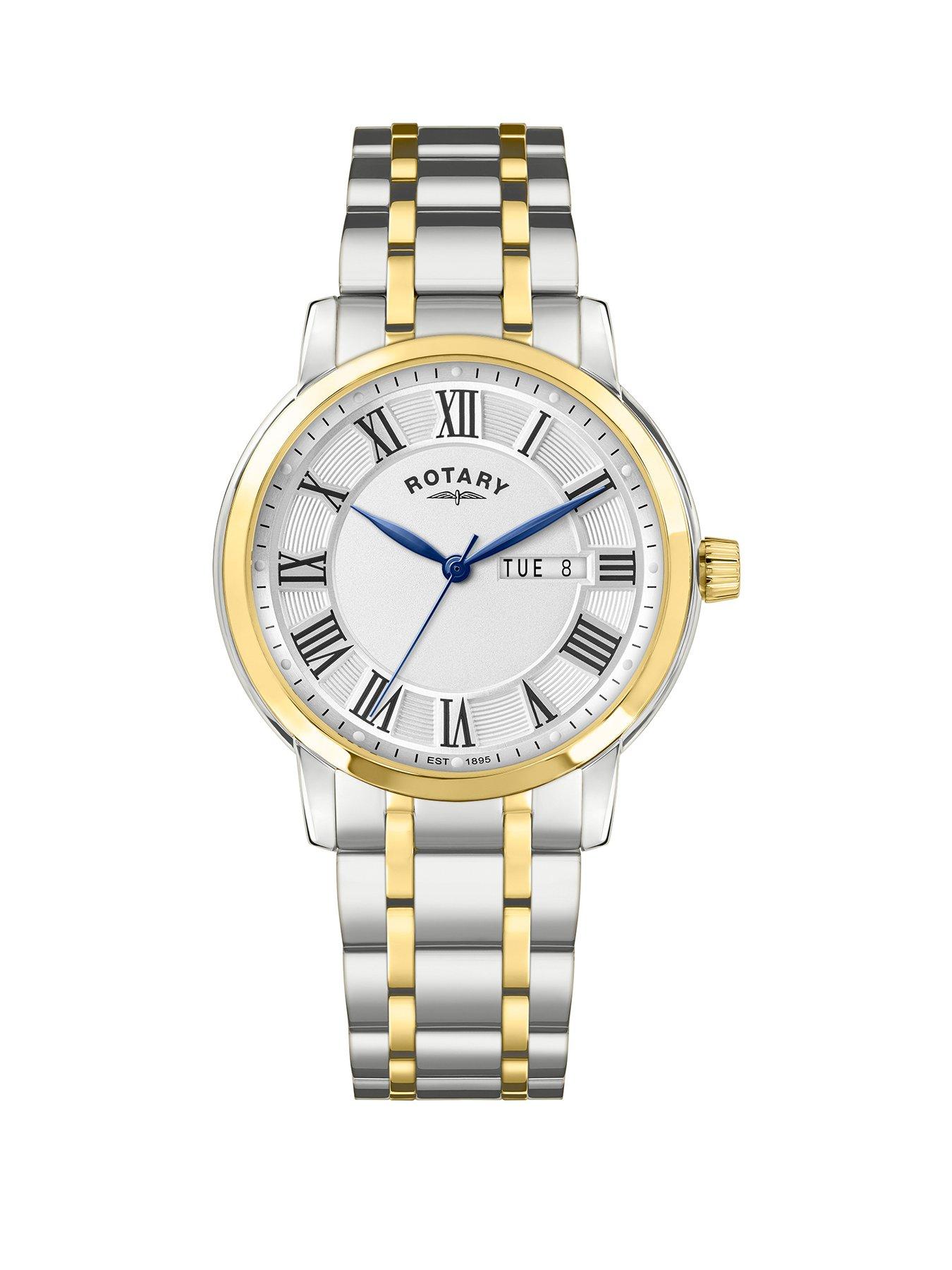 Rotary Men's Heritage Silver  &  Gold Plated Stainless Steel Bracelet Watch