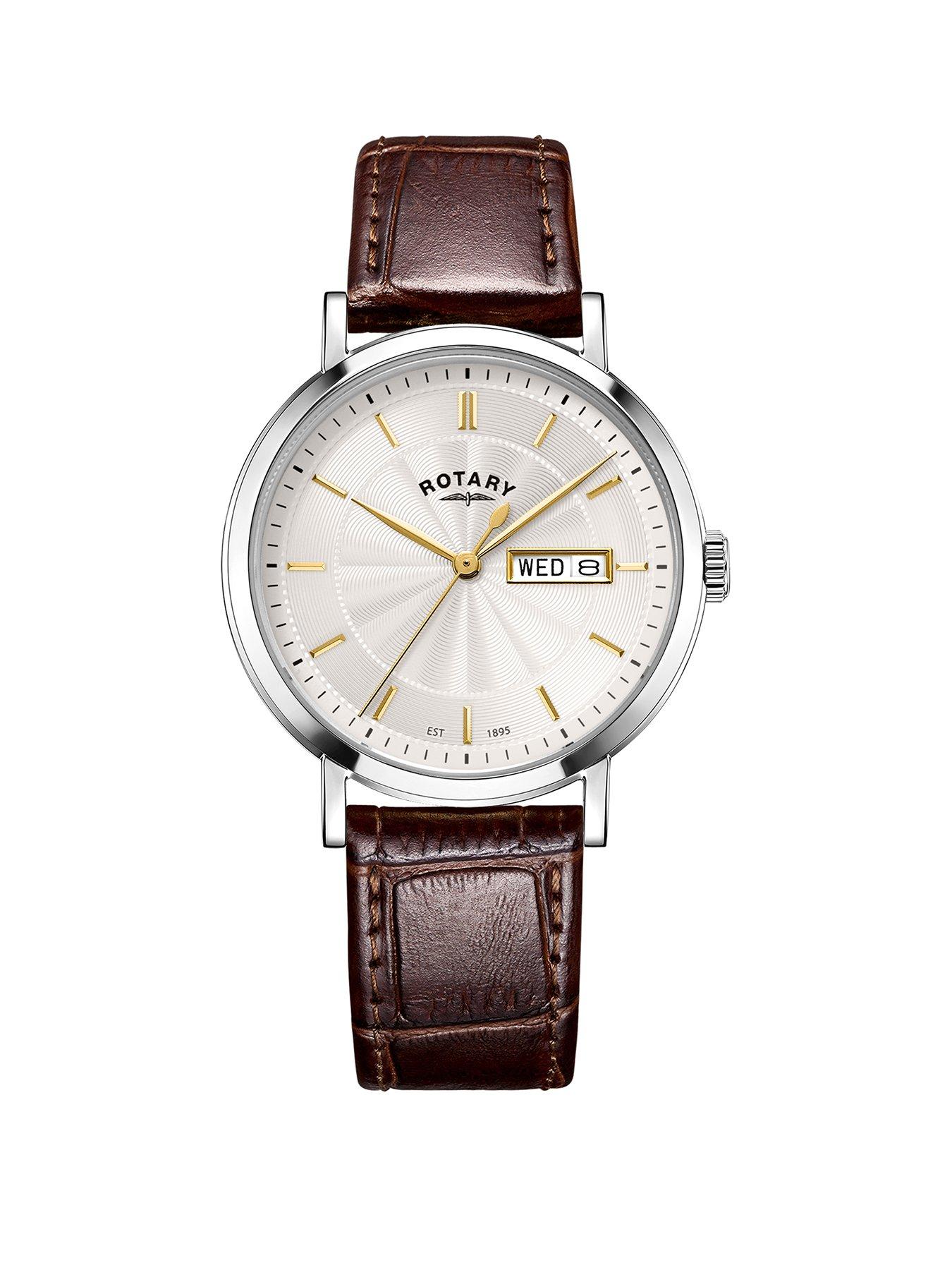 Rotary Men's Heritage Stainless Steel Brown Leather Strap Watch
