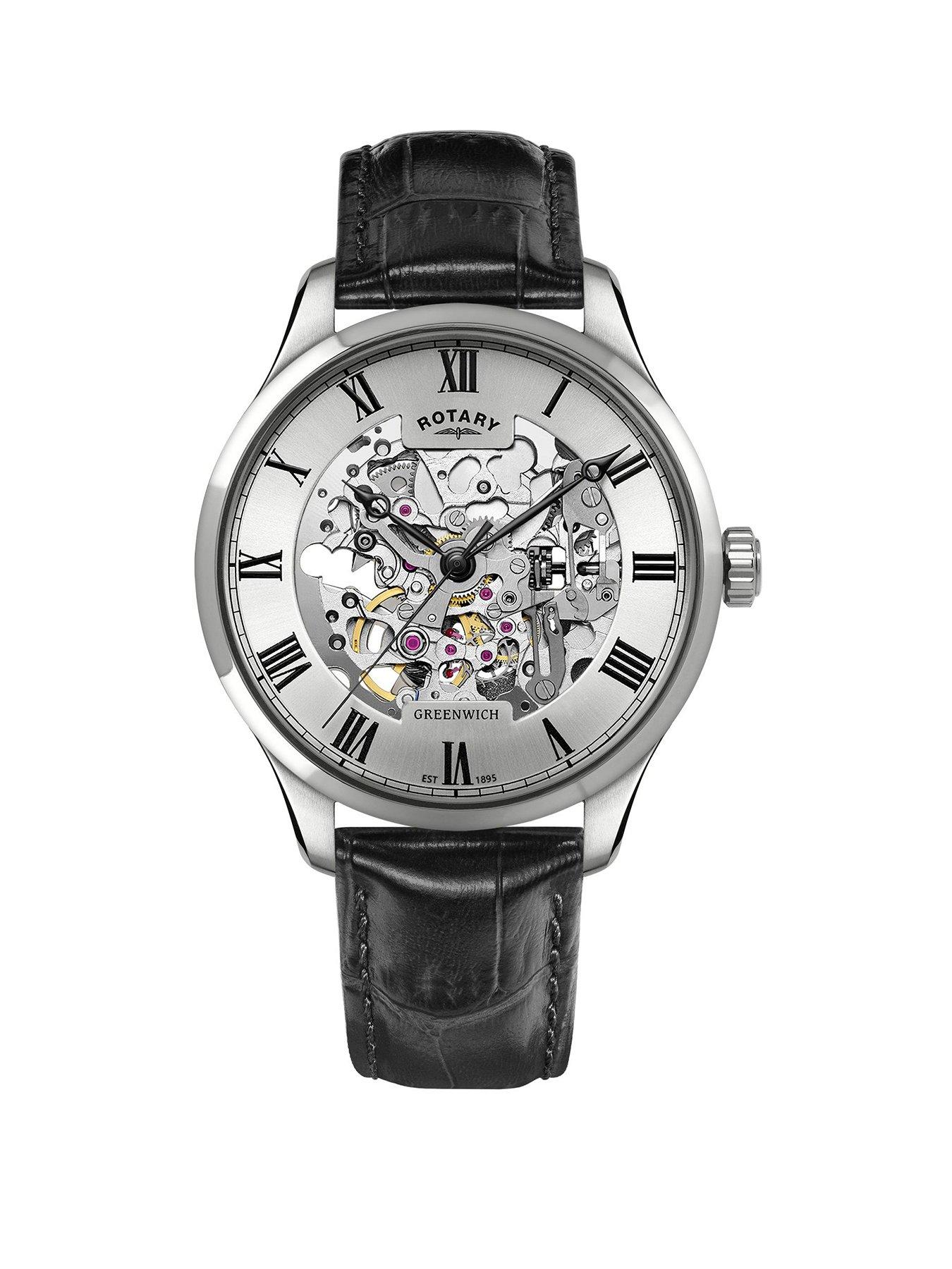 Rotary Men's Greenwich Stainless steel Black Leather Strap Watch
