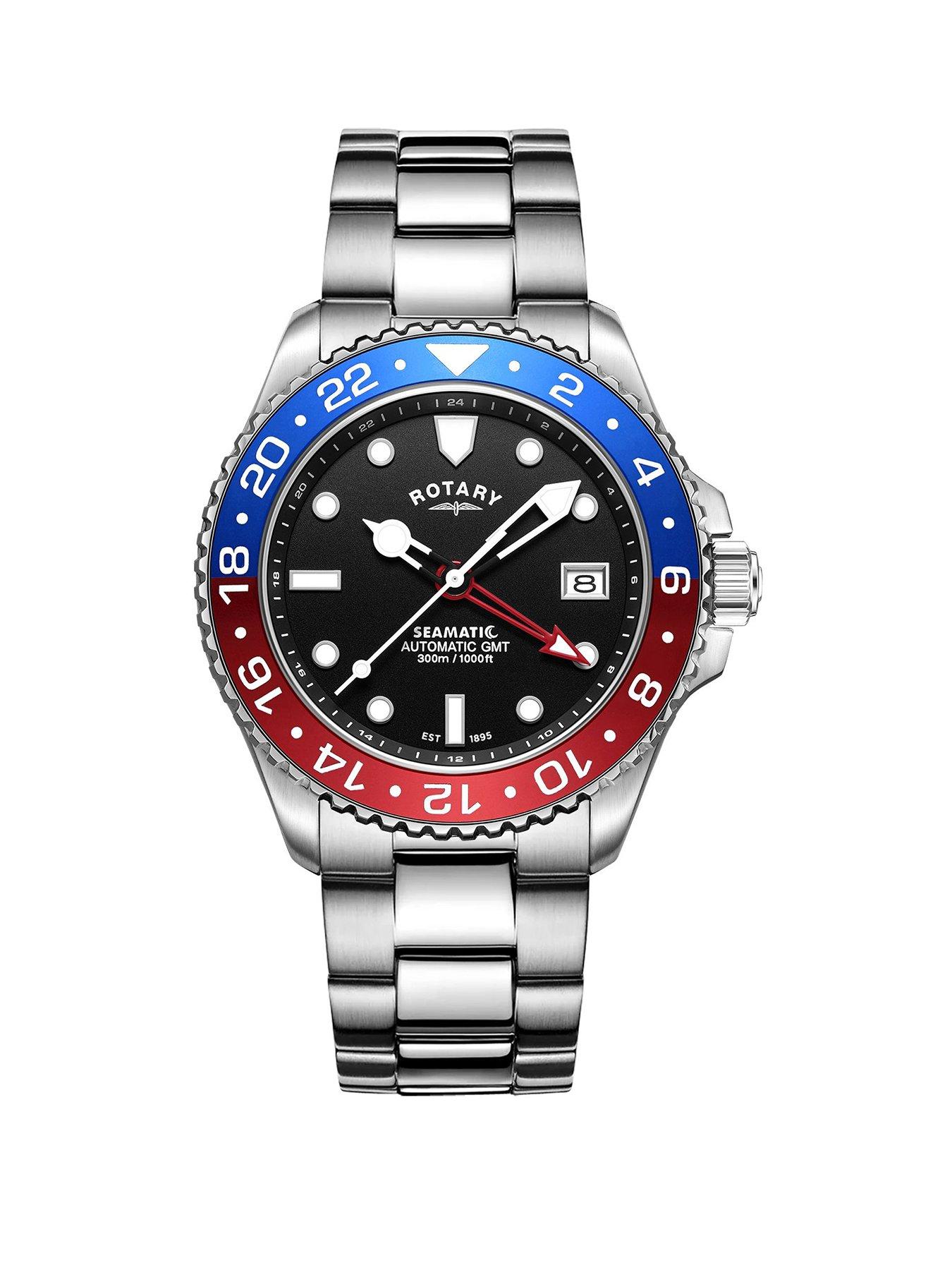 Rotary Men's Seamatic GMT 300M Water Resistance Back Dial Stainless Steel Bracelet Watch