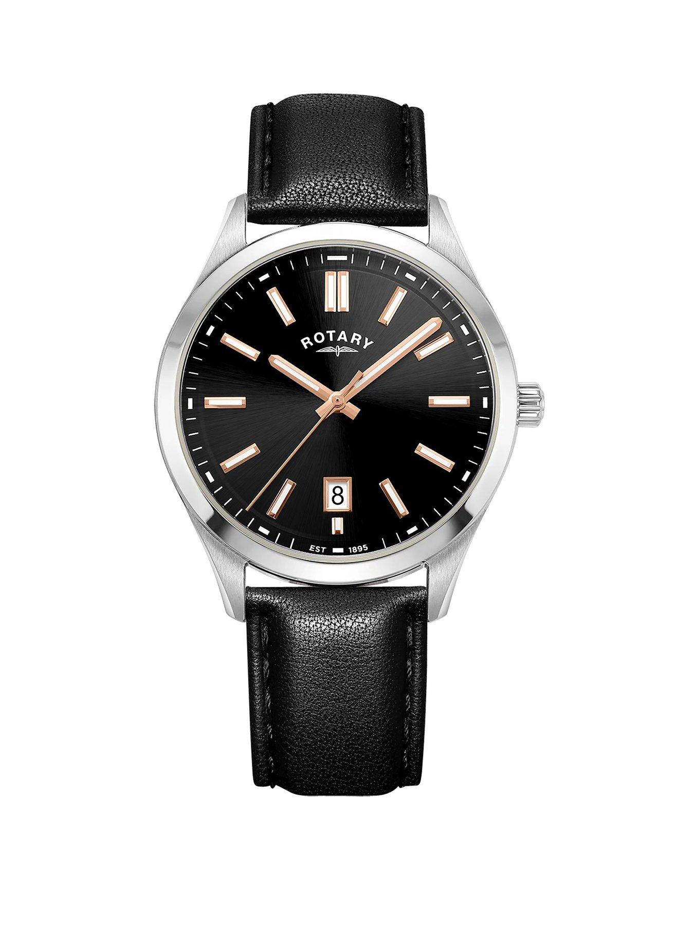 Rotary Men's Heritage Stainless Steel Black Leather Strap Watch