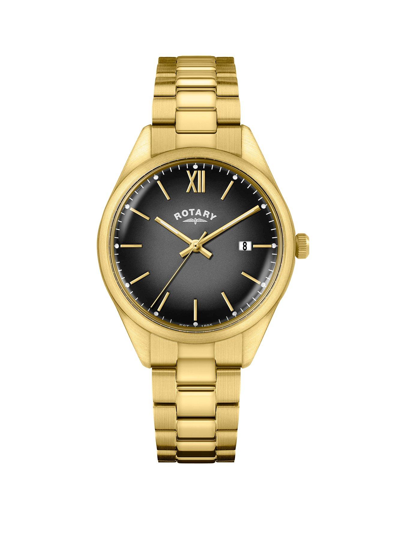 Rotary Men's Heritage Grey Dial Gold Plated Stainless Steel Bracelet Watch