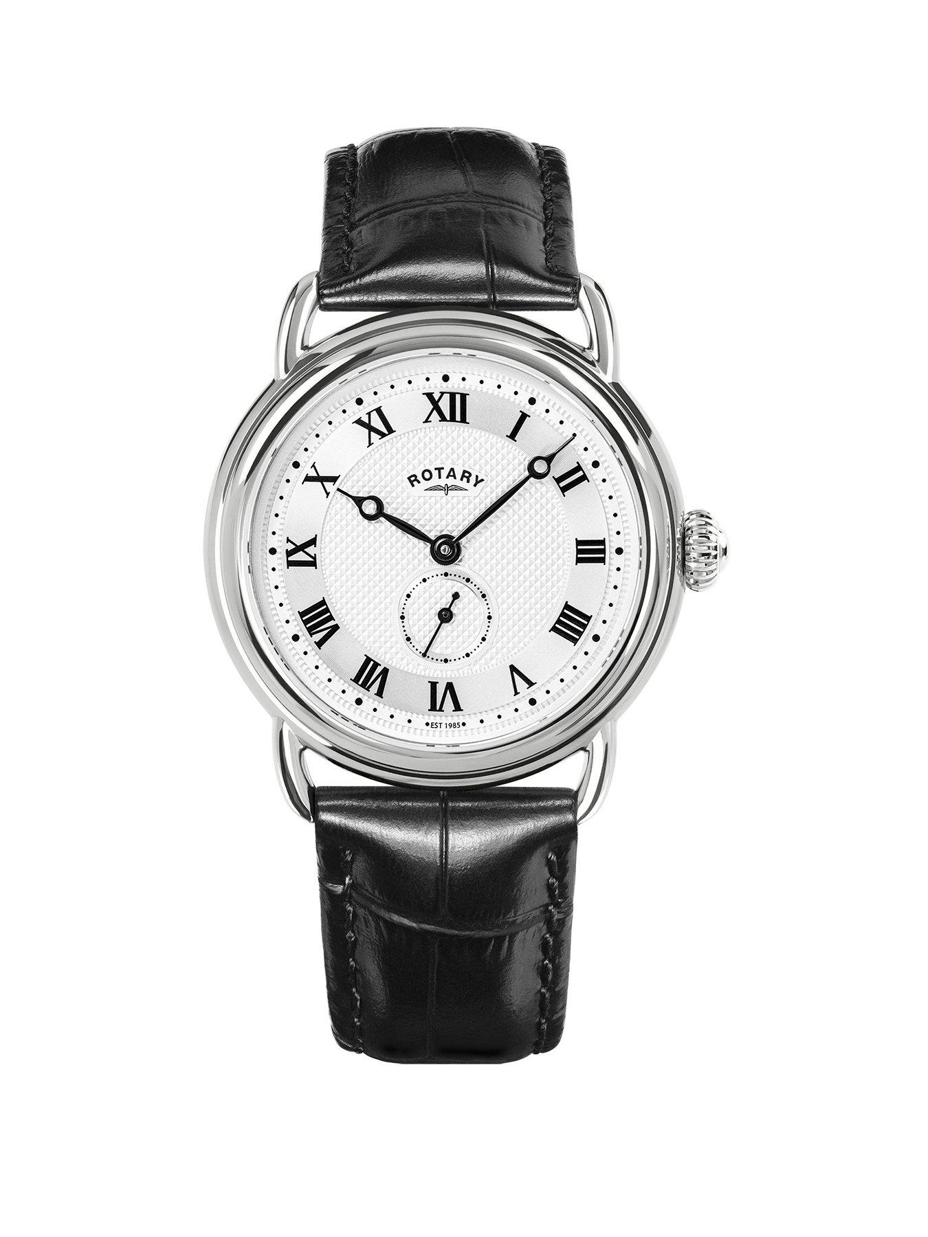 Rotary Men's Heritage Sherlock Stainless Steel Black Leather Strap Watch