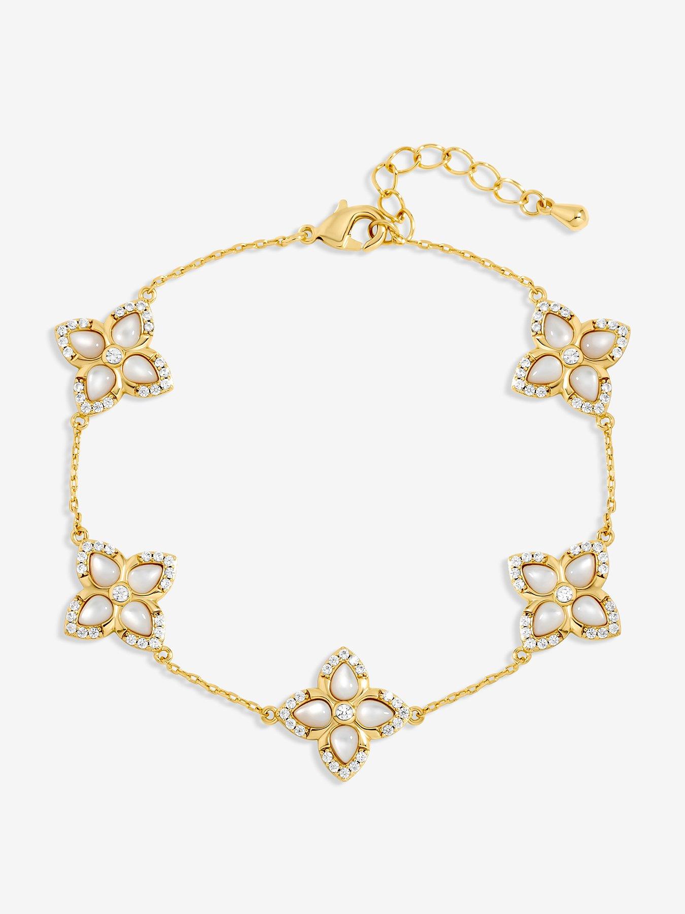 Jon Richard 14K Gold Plated and Mother of Pearl Clover Bracelet