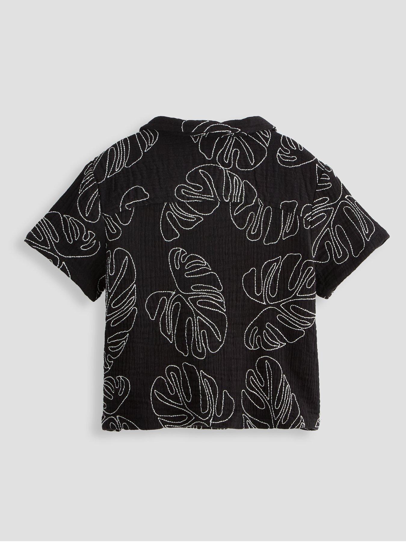 Image 2 of 4 of The Very Collection Boys Palm Embroidered Button Up Shirt - Black
