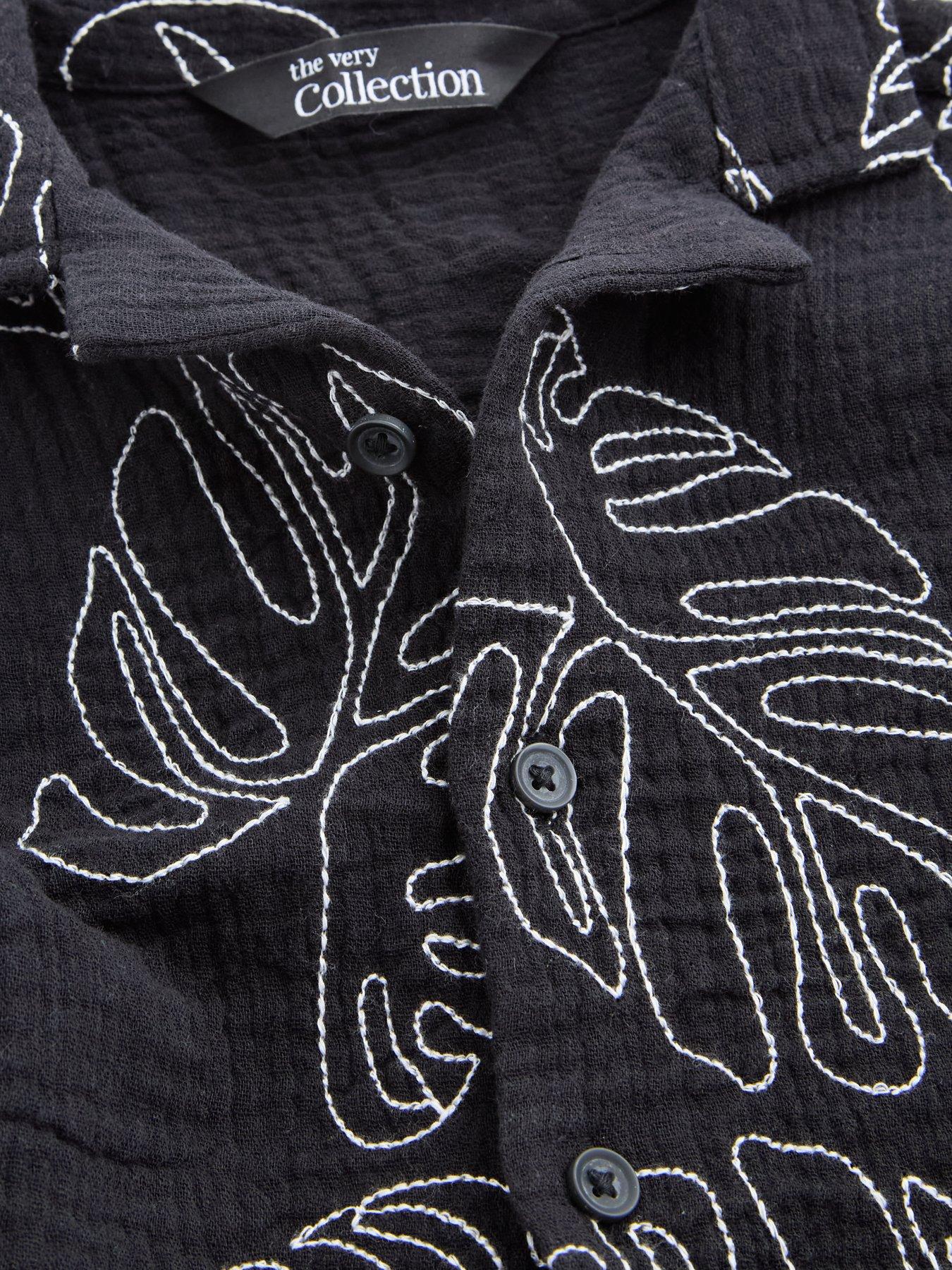 Image 3 of 4 of The Very Collection Boys Palm Embroidered Button Up Shirt - Black