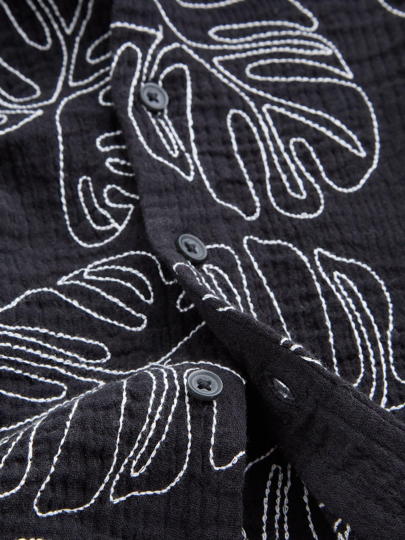 Image 4 of 4 of The Very Collection Boys Palm Embroidered Button Up Shirt - Black