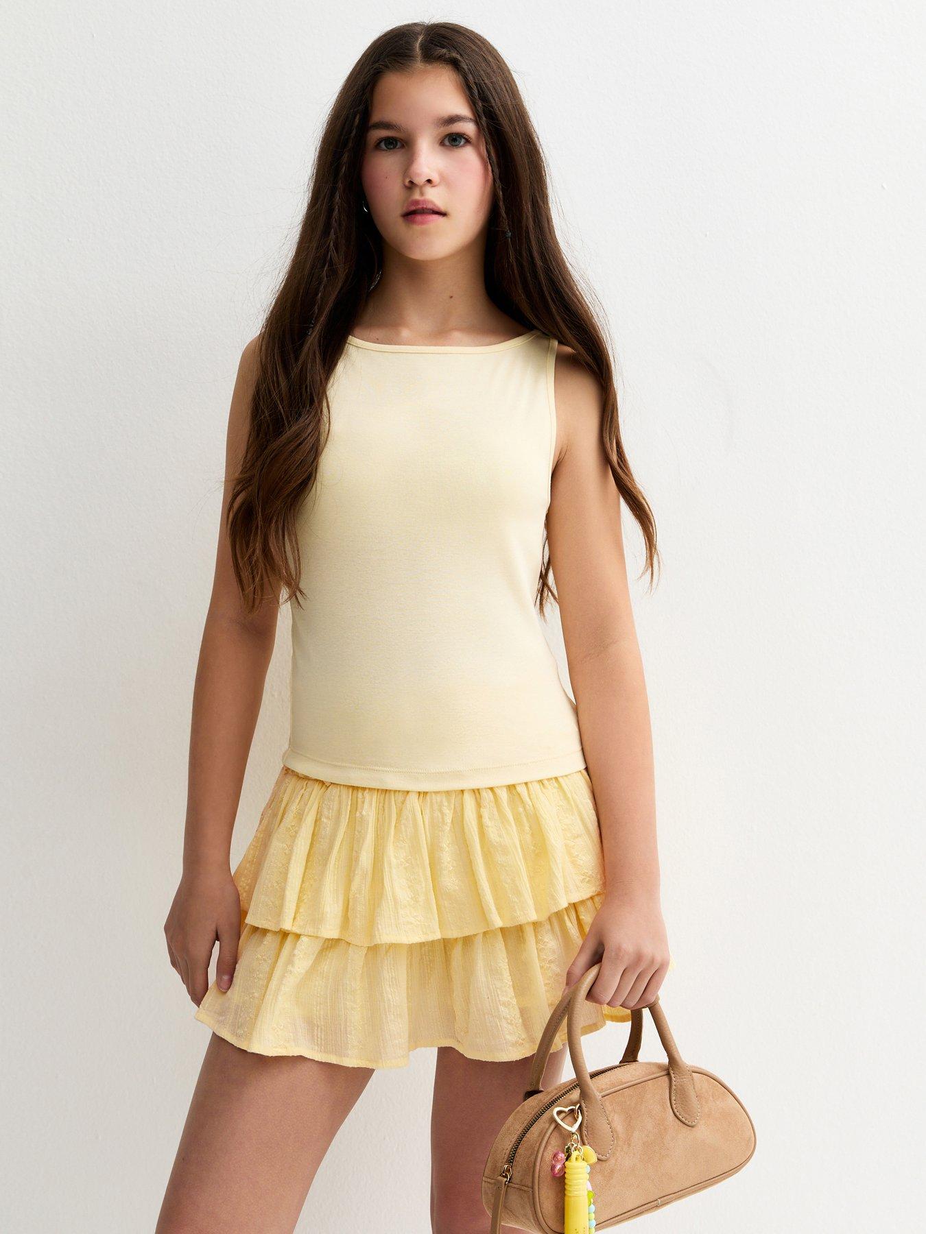New Look 915 Girls Textured Jacquard Rara Skort - Light Yellow