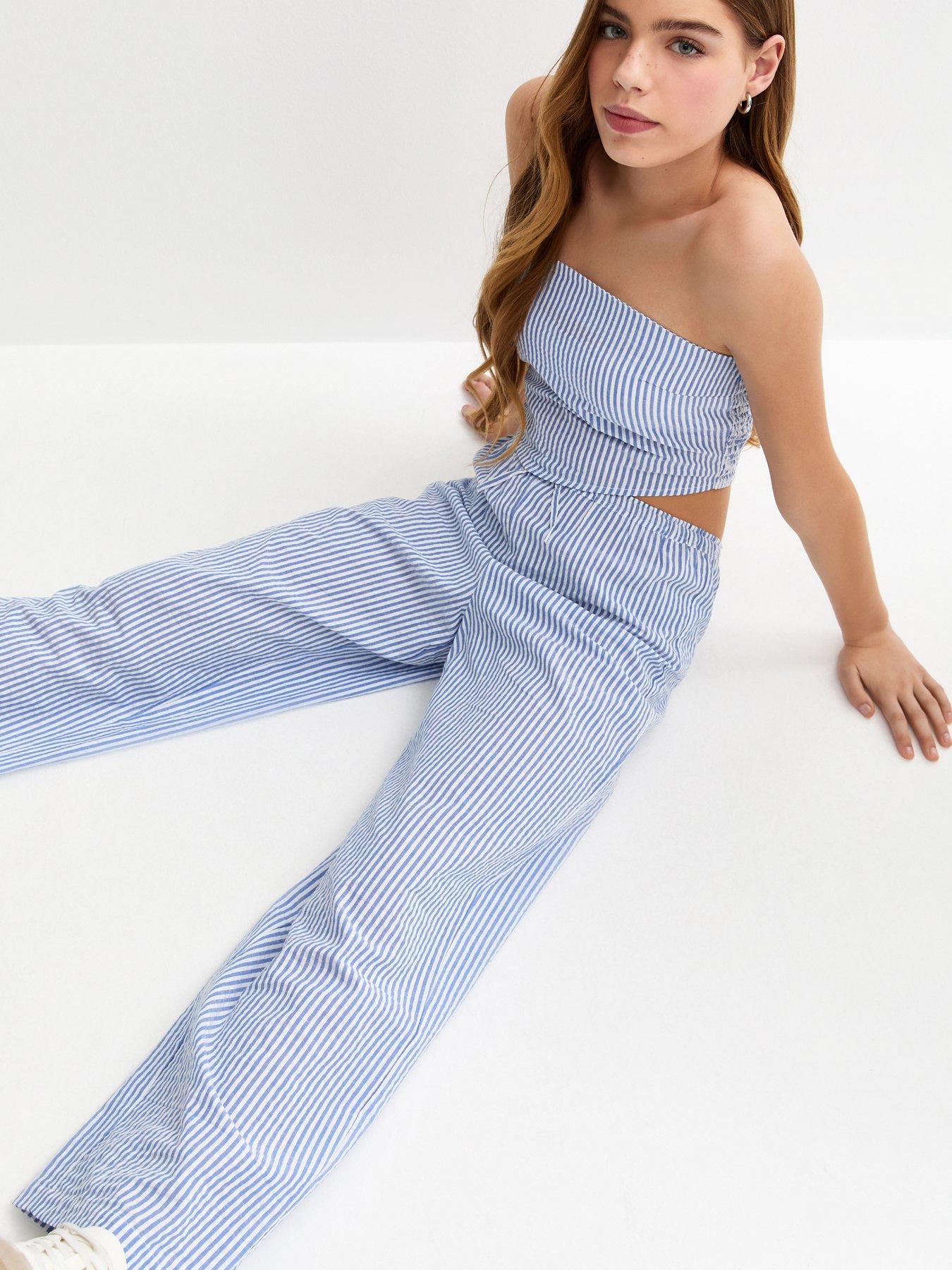 New Look 915 Girls Stripe Seersucker Trousers - Blue