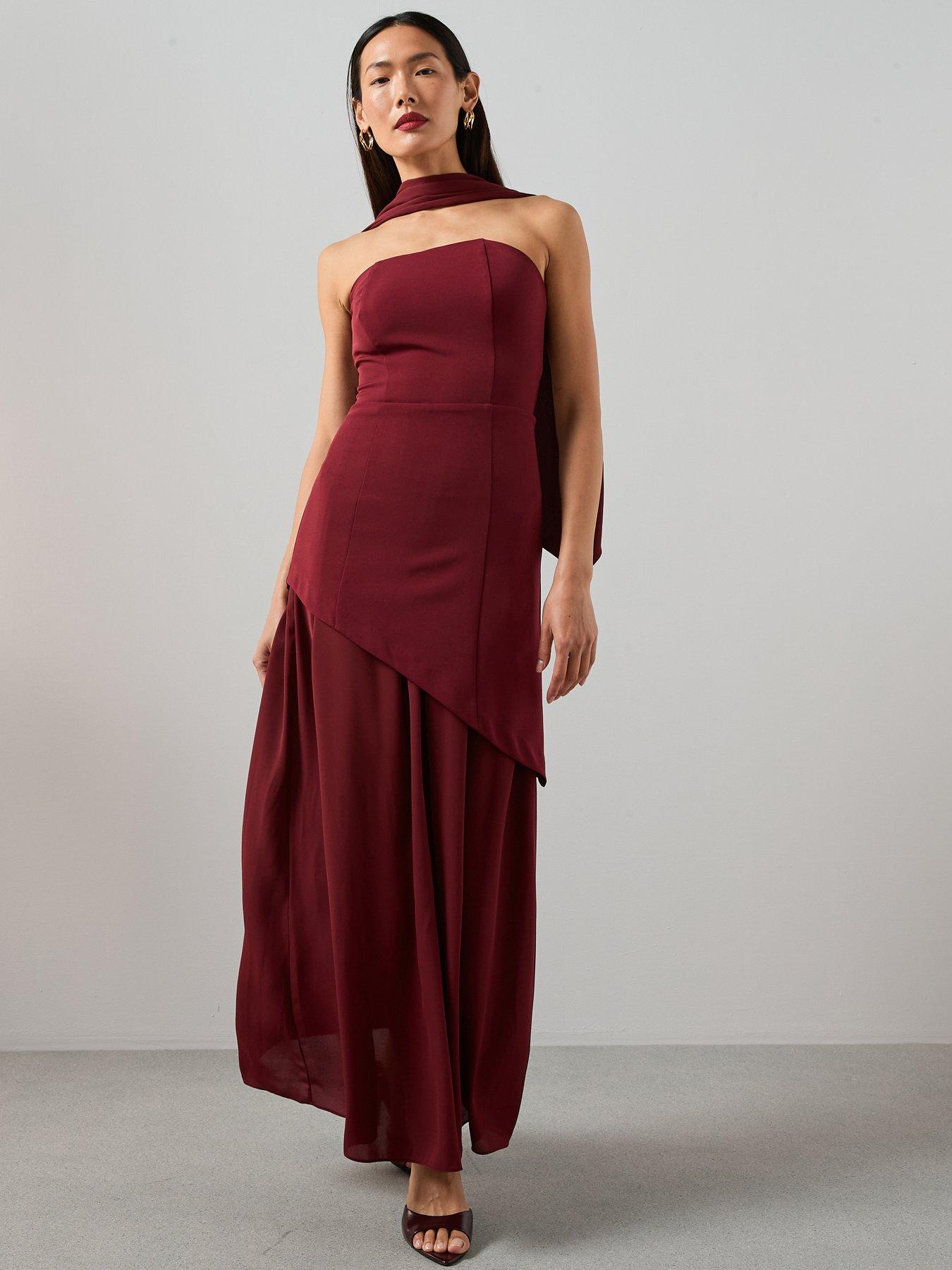 The Very Collection: Scarf Bandeau Midaxi Dress - Dark Red