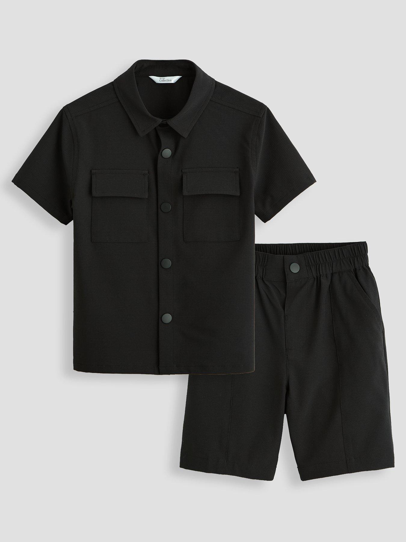 The Very Collection Boys Technical Cargo Shirt  &  Shorts Outfit Set - Black