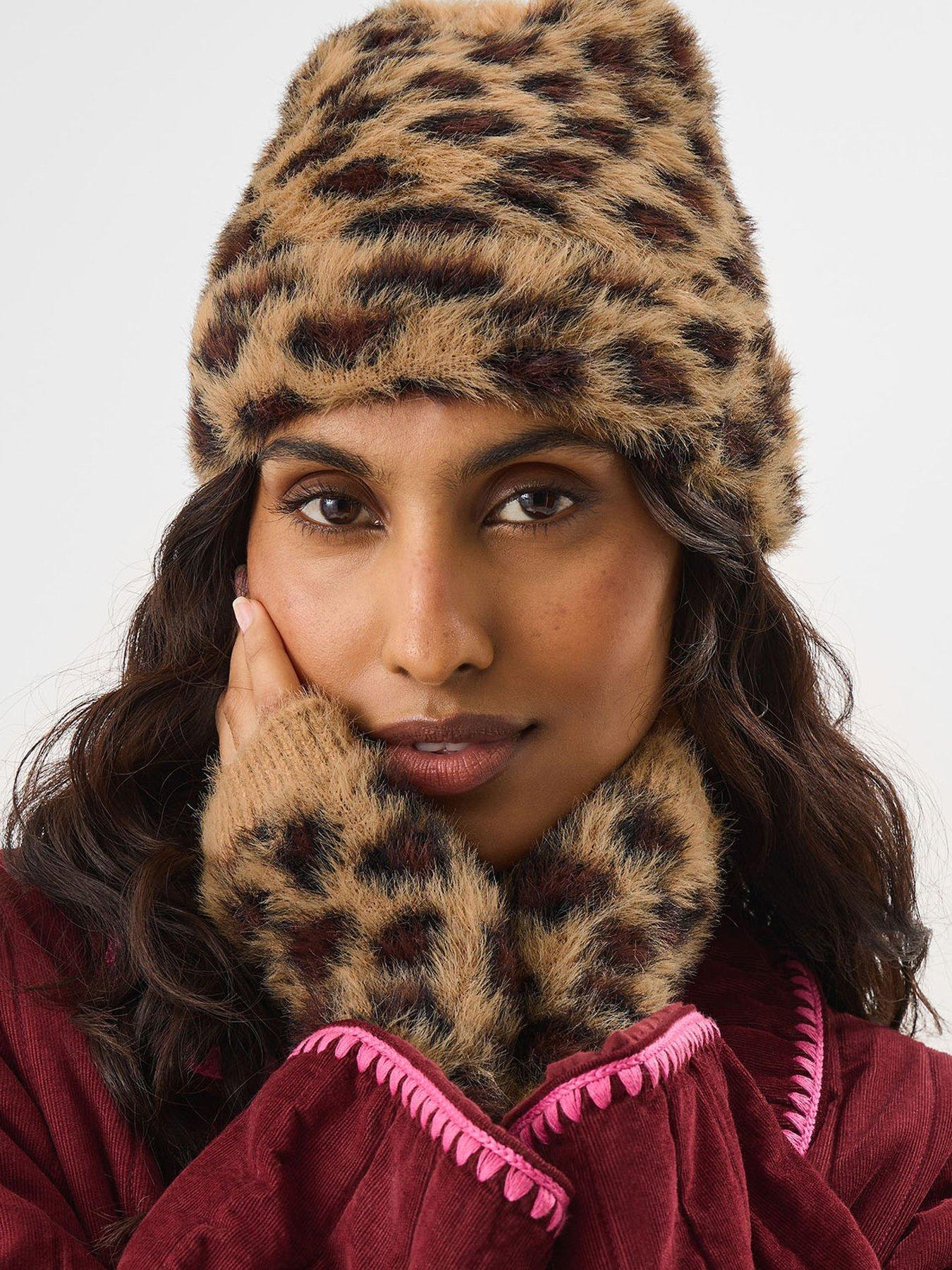 Image 2 of 4 of Accessorize Leopard Print Beanie Hat &amp; Gloves Set - Multi