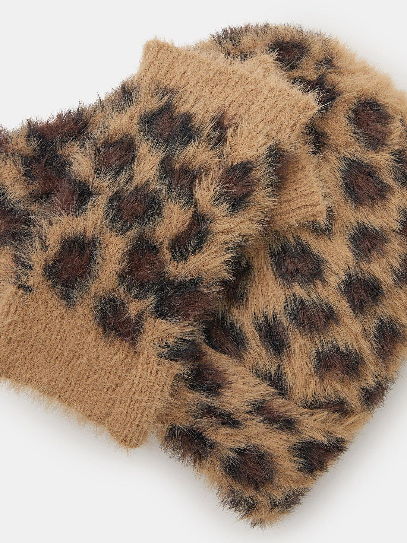 Image 3 of 4 of Accessorize Leopard Print Beanie Hat &amp; Gloves Set - Multi