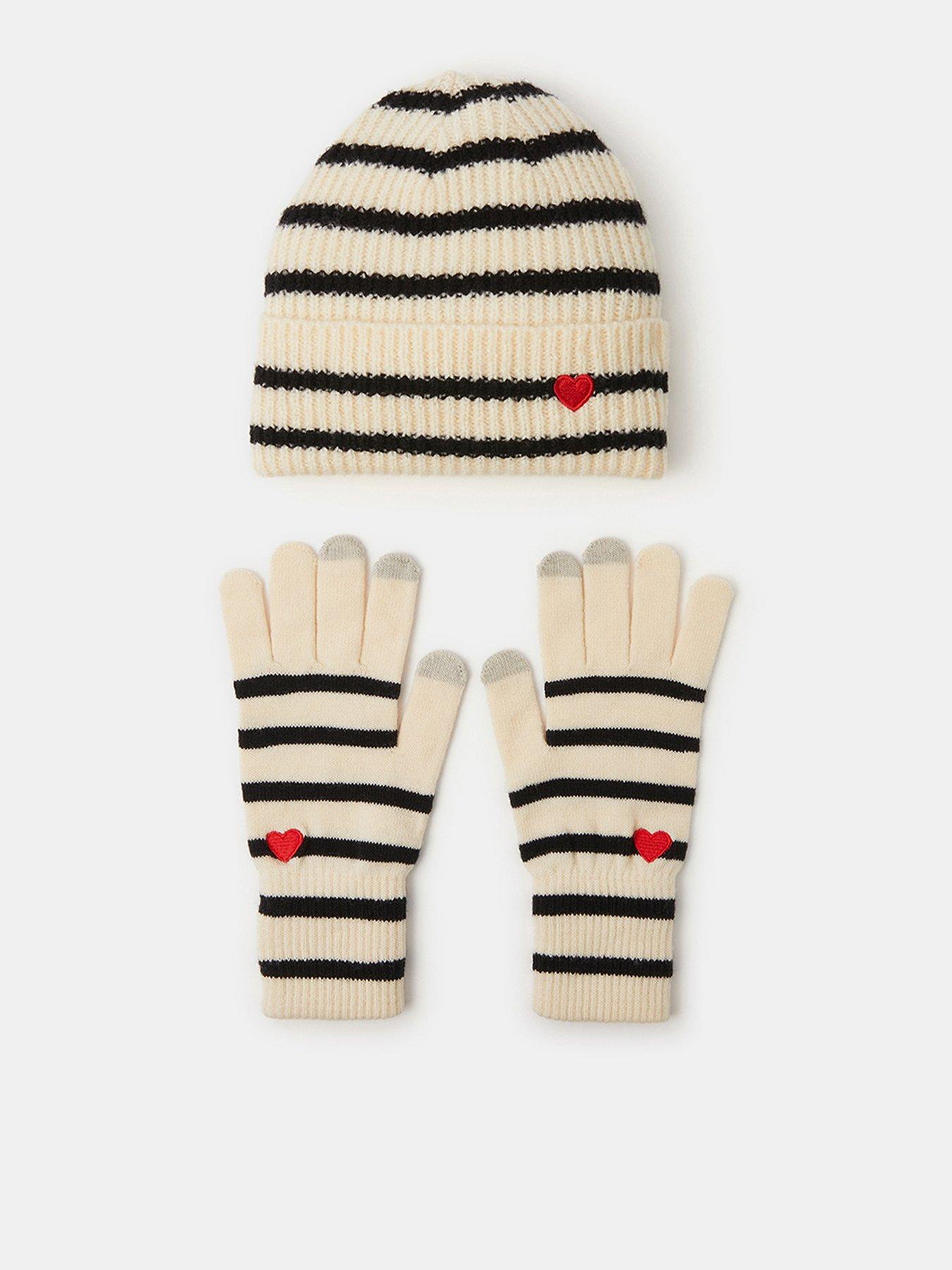 Accessorize Stripe Heart Beanie Hat  &  Gloves Set - Multi