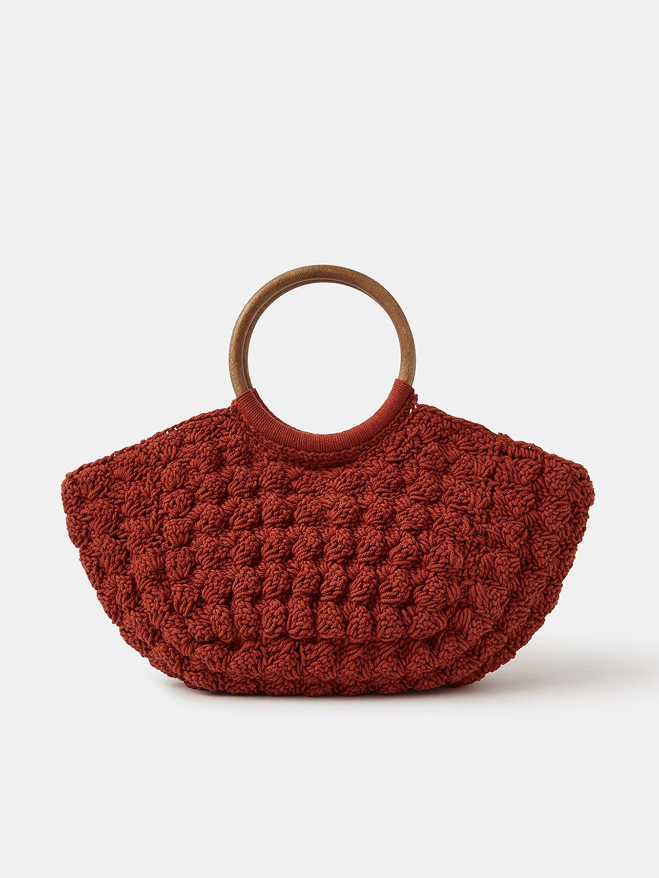 Accessorize Wooden Macrame Handheld Bag- Orange