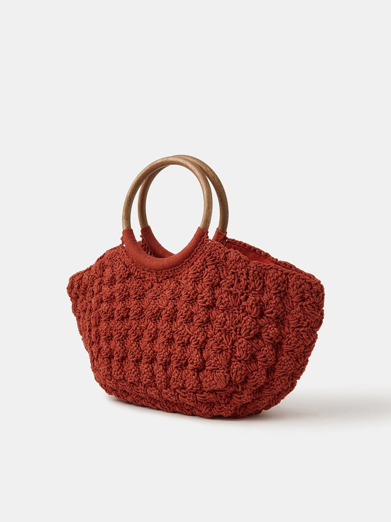 Image 3 of 5 of Accessorize Wooden Macrame Handheld Bag- Orange