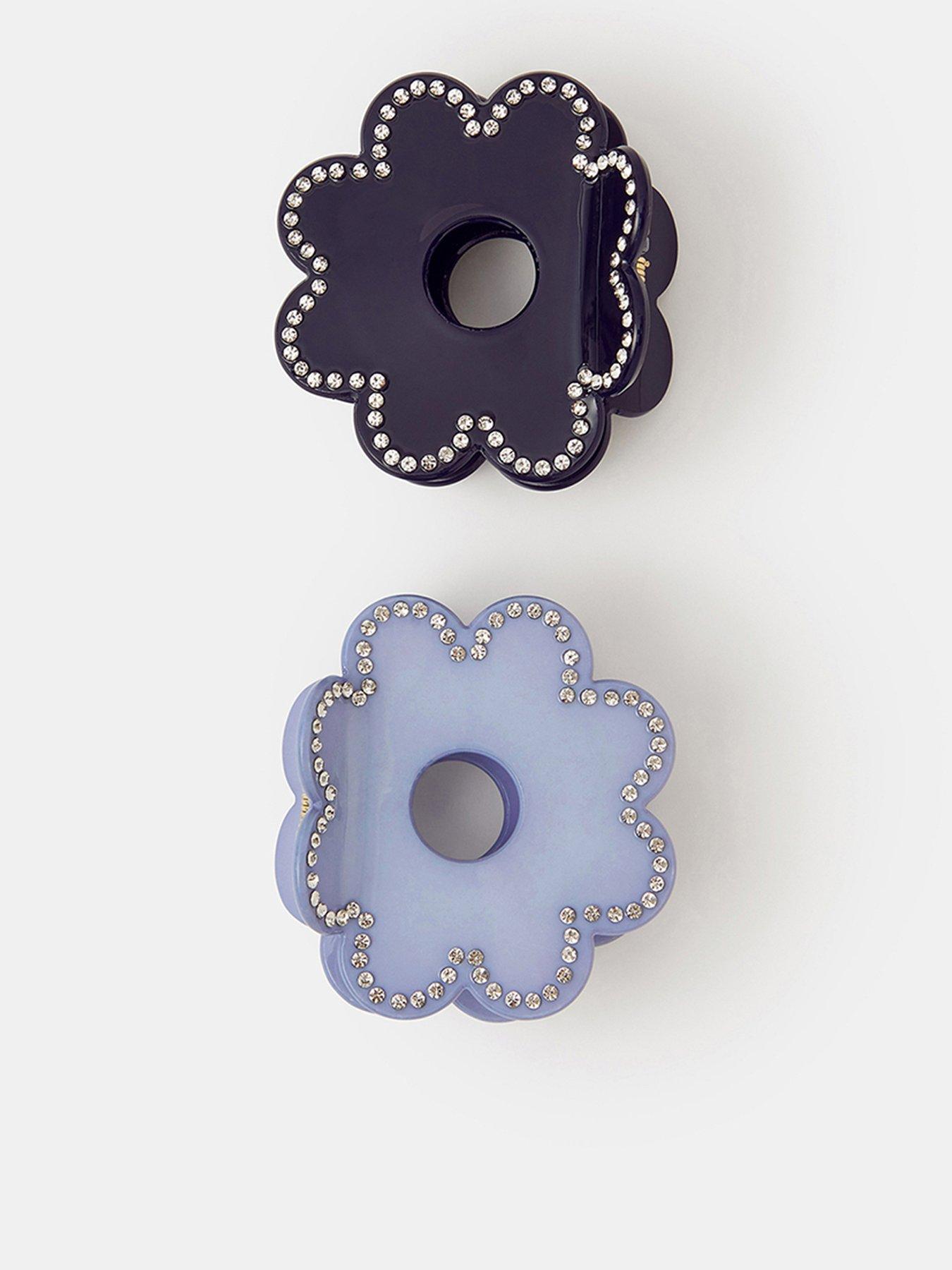 Accessorize 2-Pack Diamante Flower Claw Clip - Blue