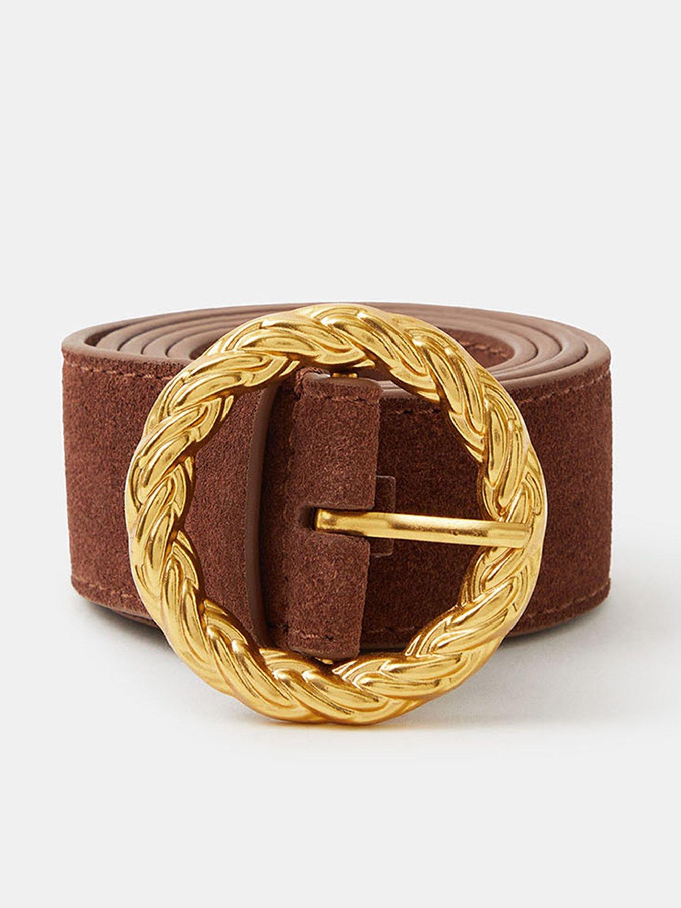 Accessorize Suede Round Buckle Belt  - Brown