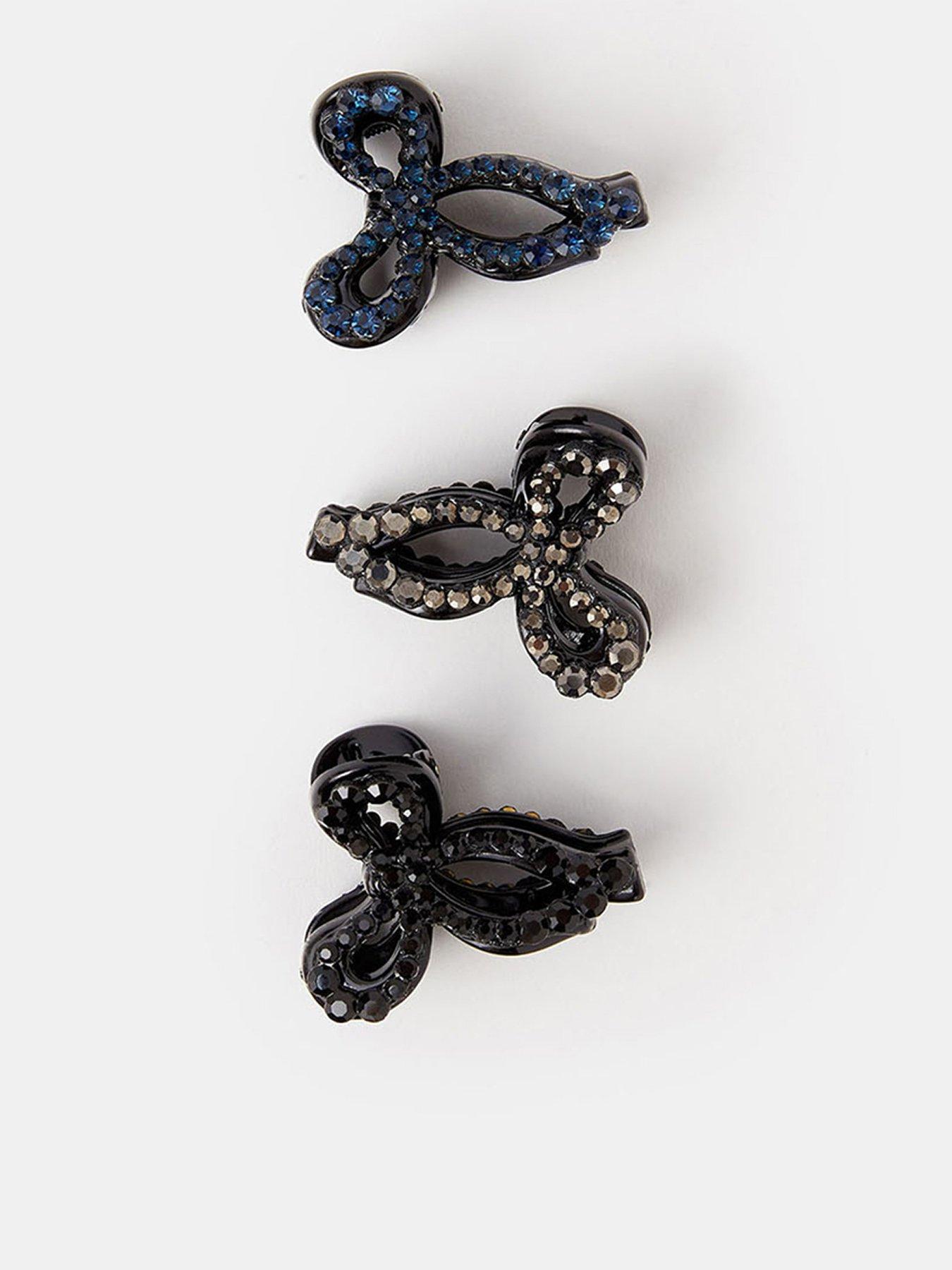 Accessorize 3 X Gem Mini Bow Claw Clip - Mutli