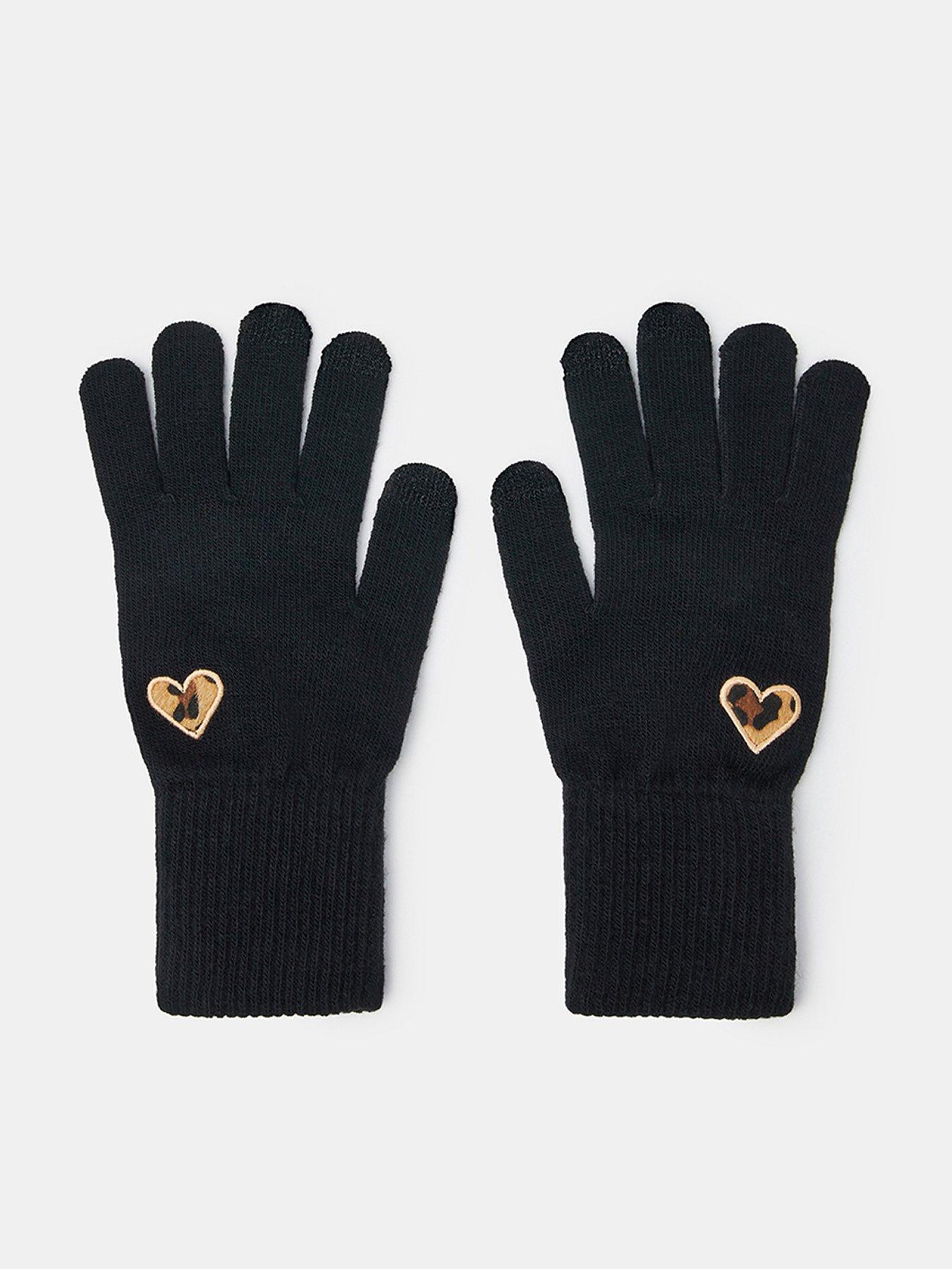 Accessorize Cheetah Heart Touch Screen Gloves - Black