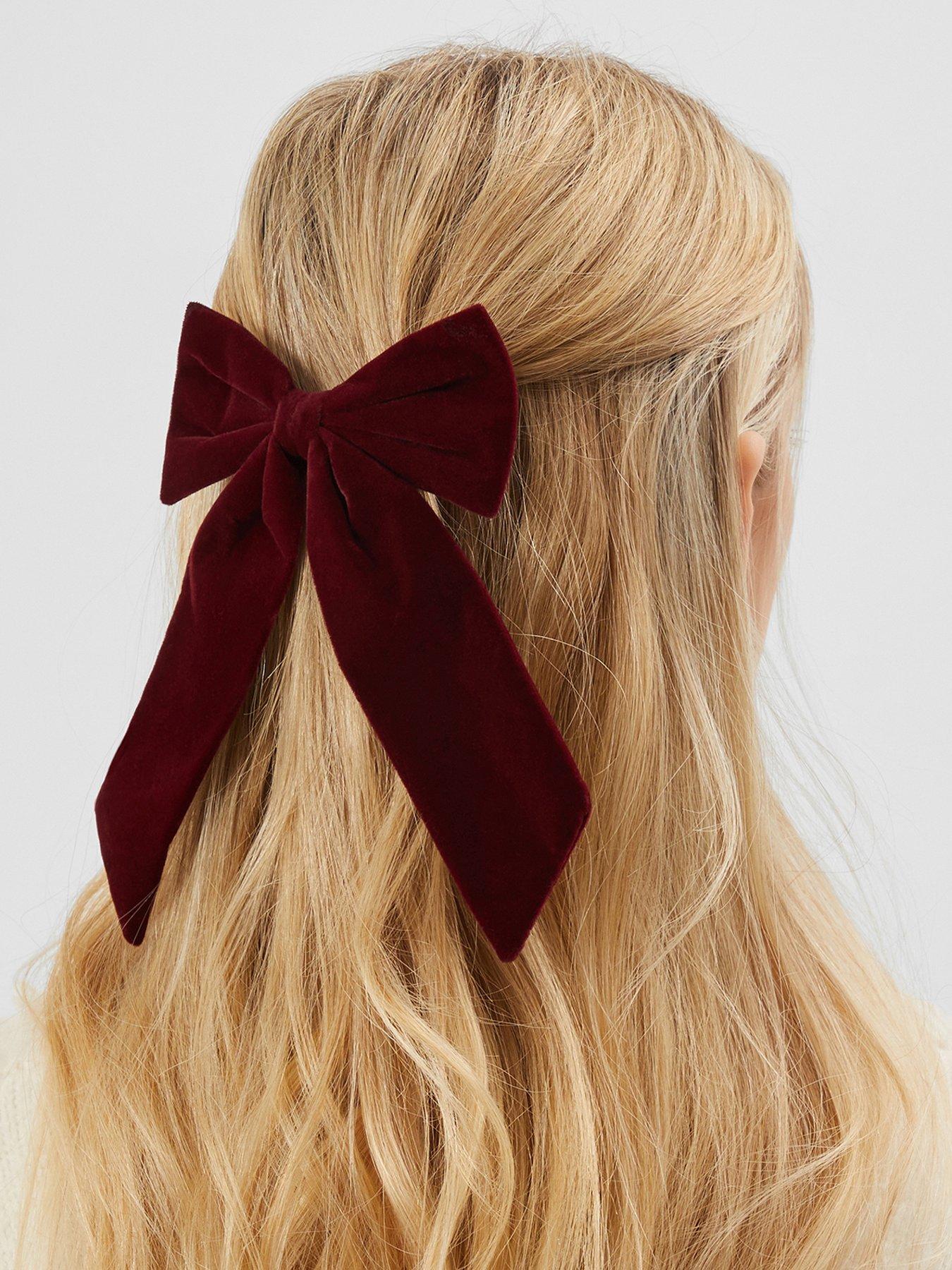 Image 2 of 4 of Accessorize Velvet Bow - Red