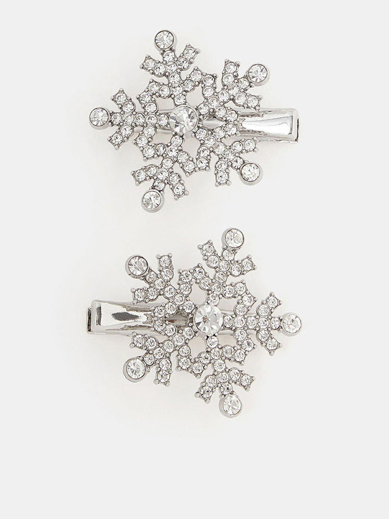 Accessorize 2 X Snow Flake Snap Clips - White
