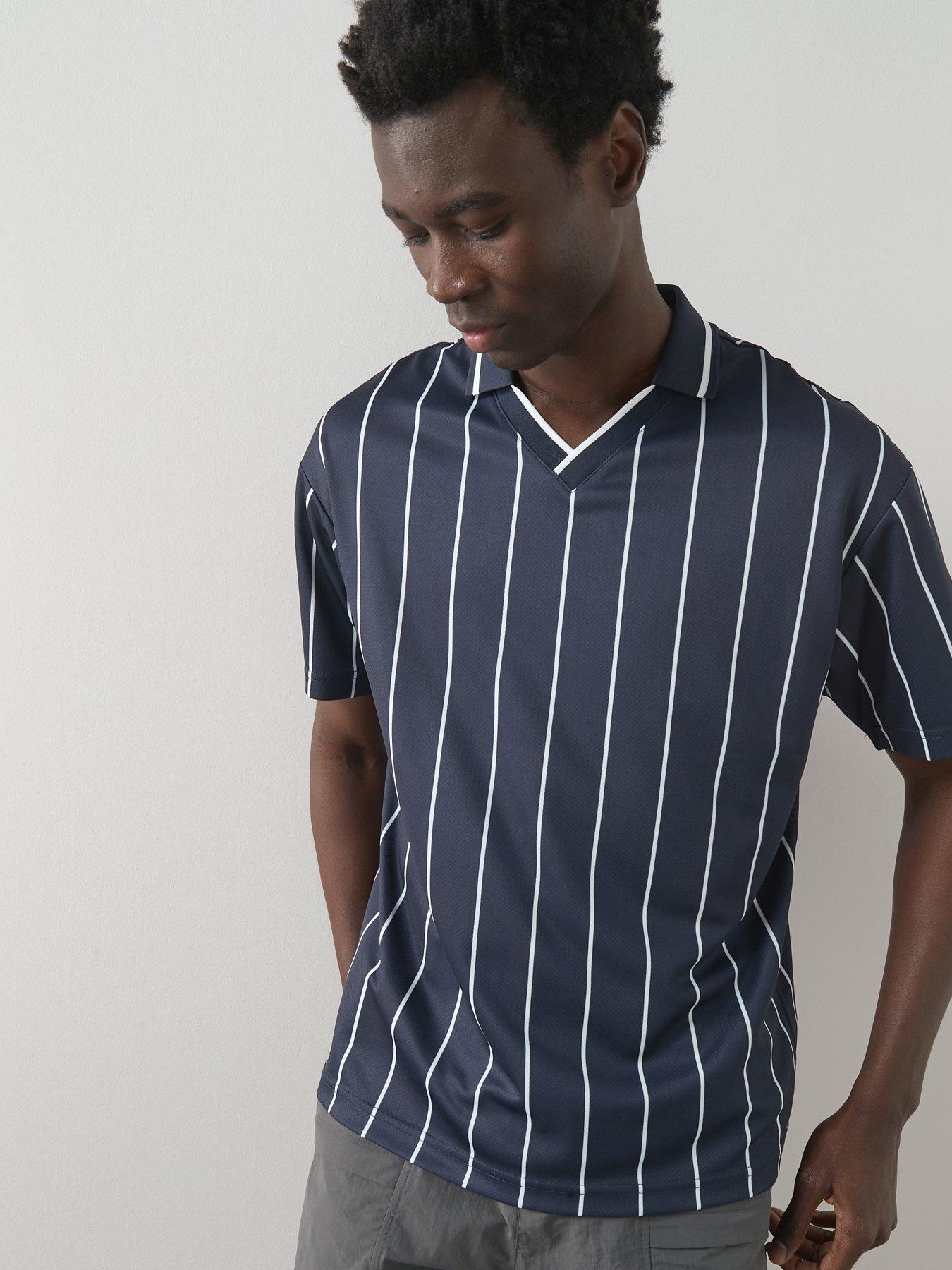 Image 1 of 6 of The Very Collection Stripe Collared Football Jersey - Navy