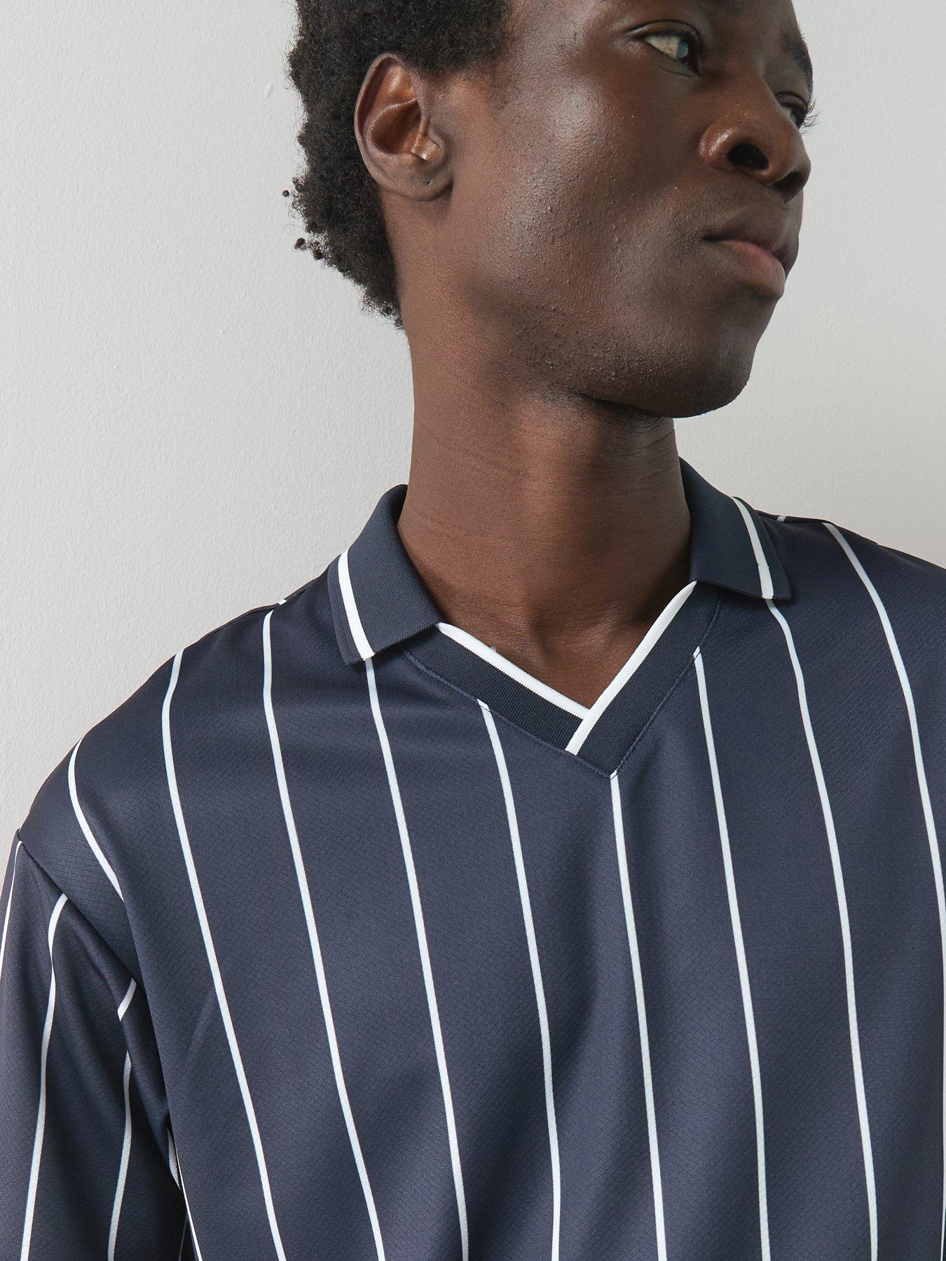 Image 4 of 6 of The Very Collection Stripe Collared Football Jersey - Navy