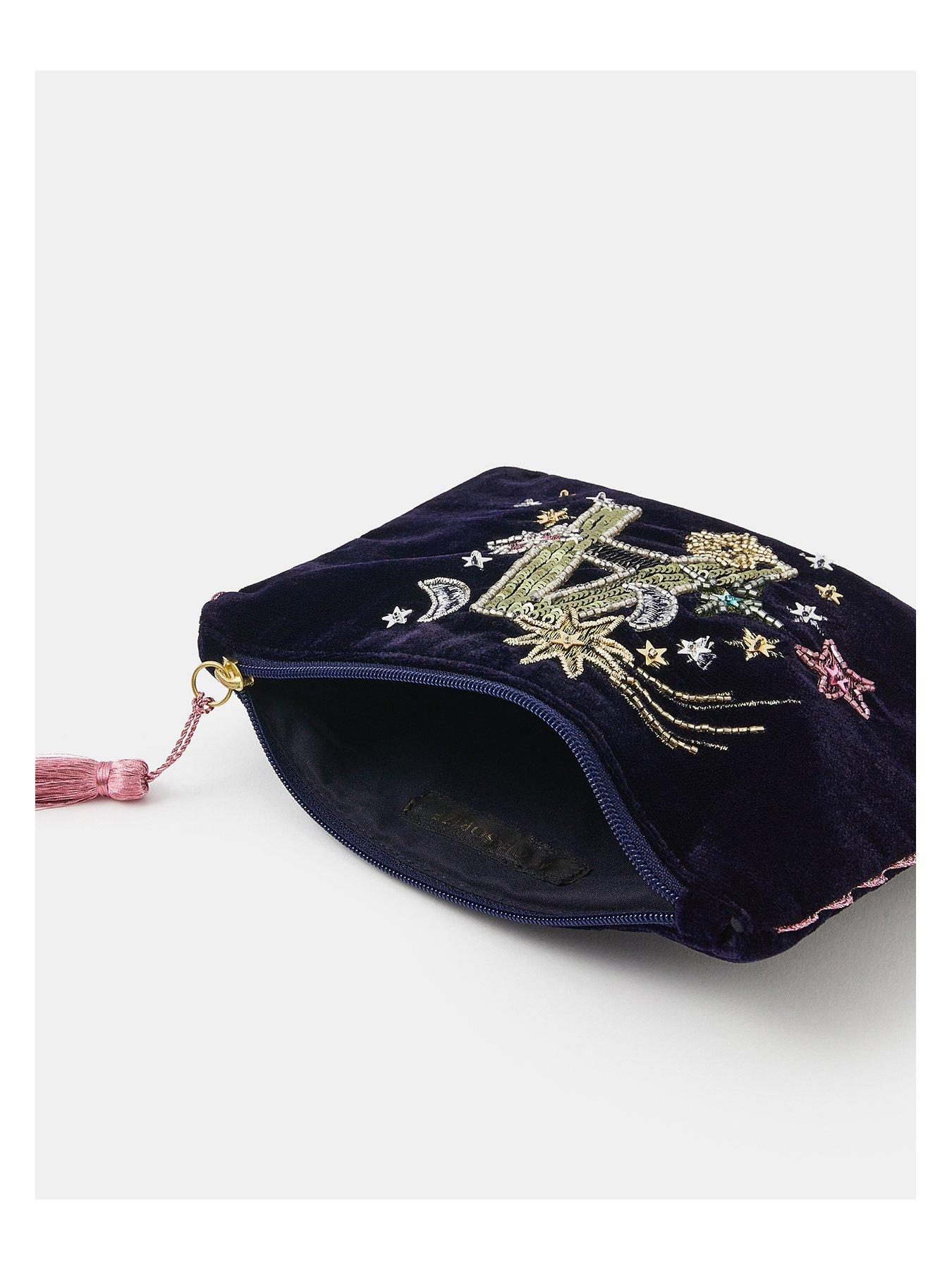 Image 4 of 7 of Accessorize Velvet Initial Christmas Pouchy - Blue