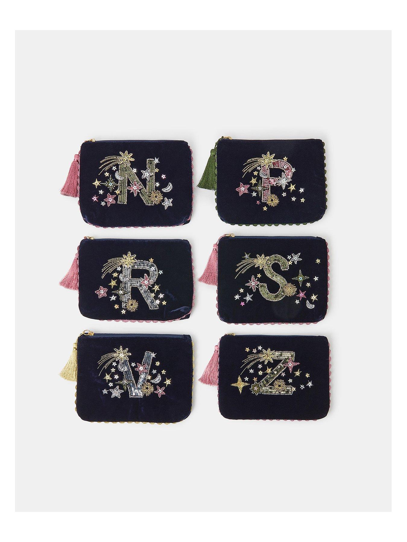 Image 6 of 7 of Accessorize Velvet Initial Christmas Pouchy - Blue