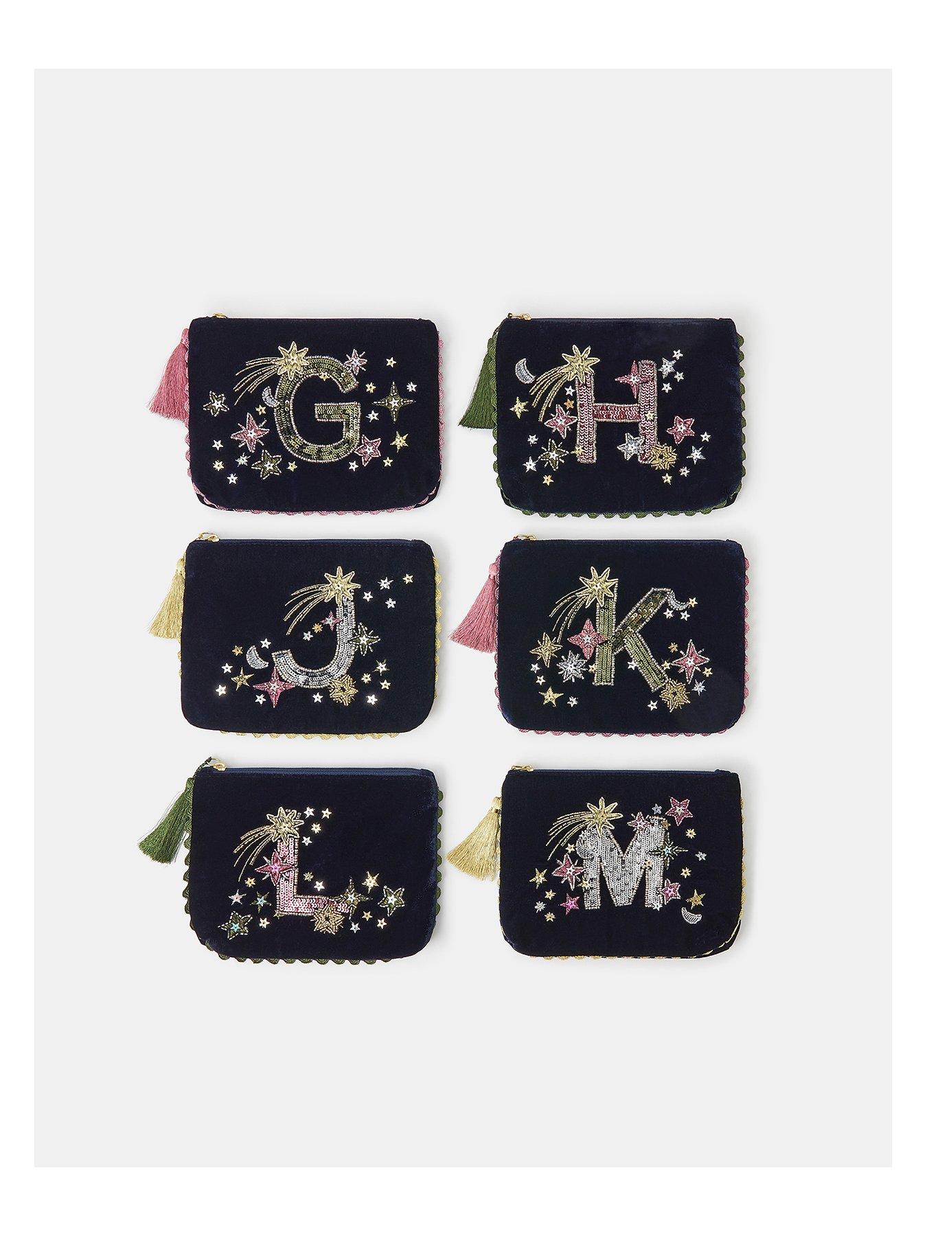 Image 7 of 7 of Accessorize Velvet Initial Christmas Pouchy - Blue