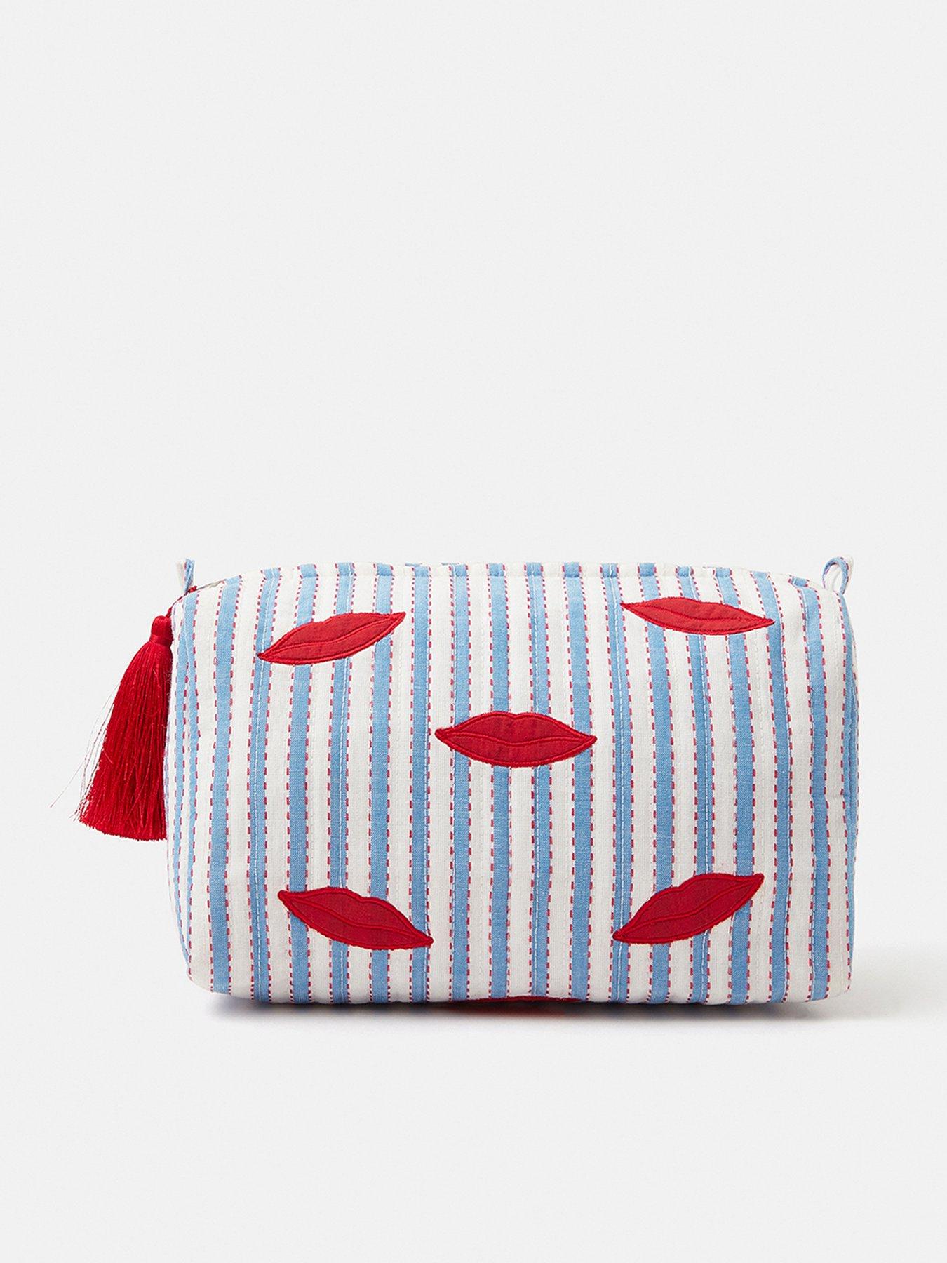 Accessorize Stripe Lips Wash Bag - Blue