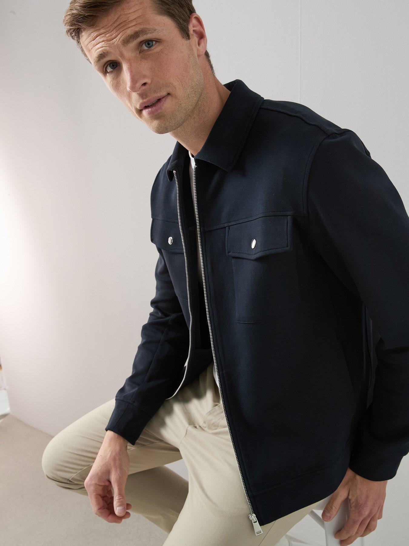 Image 4 of 6 of The Very Collection Cotton Rich Jersey Zip Through Jacket - Navy