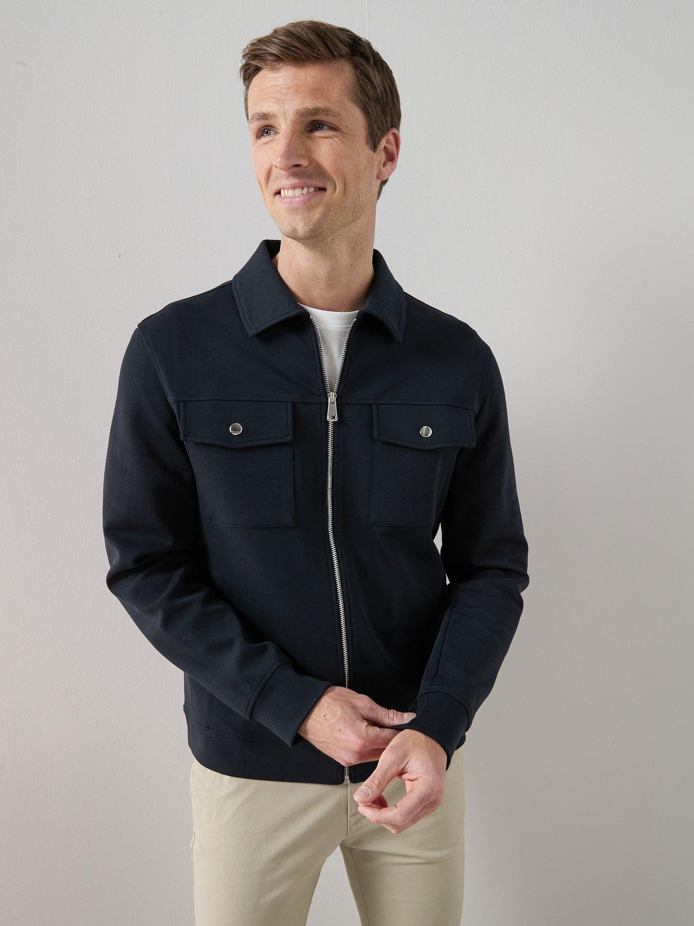 Image 5 of 6 of The Very Collection Cotton Rich Jersey Zip Through Jacket - Navy