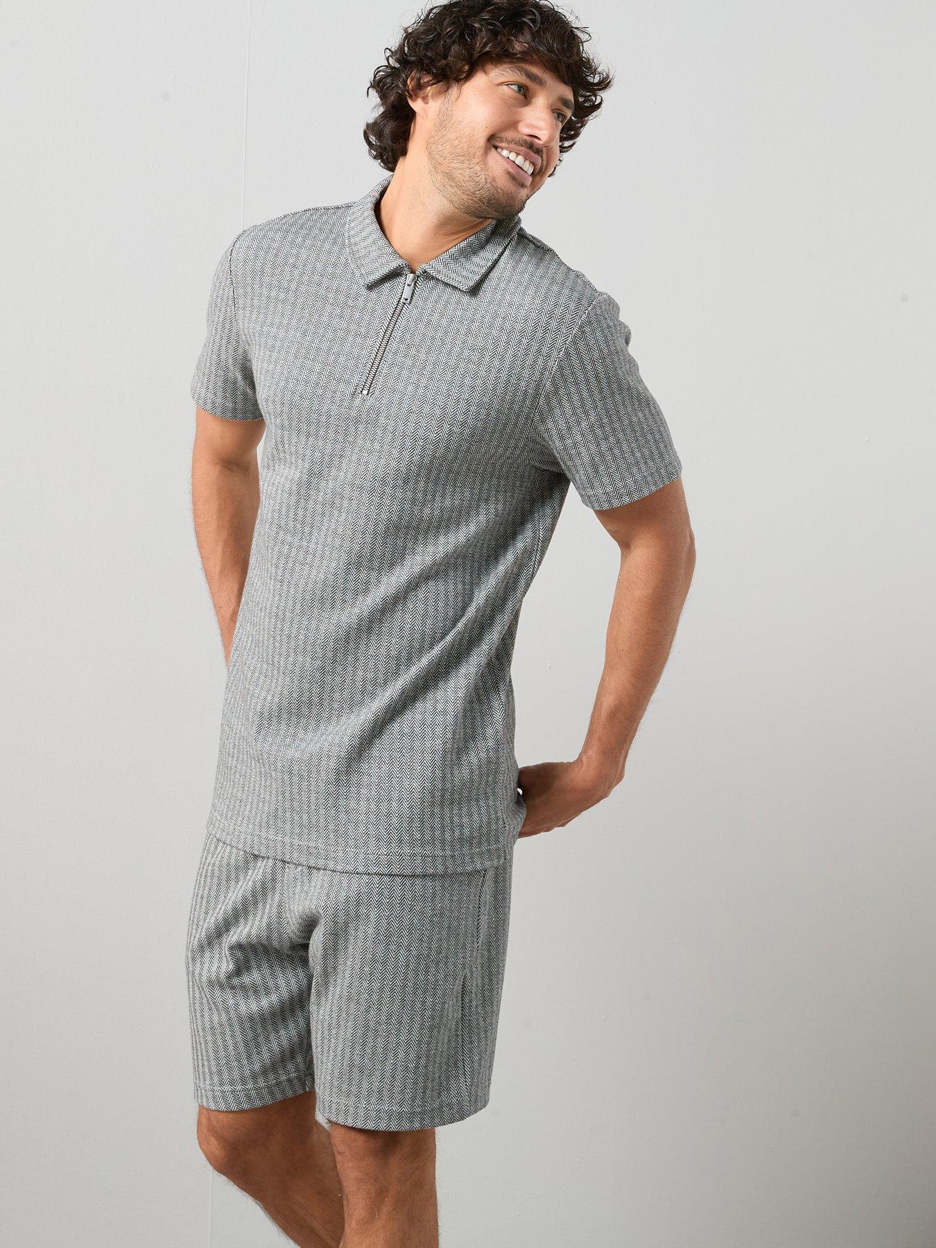 The Very Collection Cotton Rich Herringbone Polo  &  Short Co-ord Set - Grey