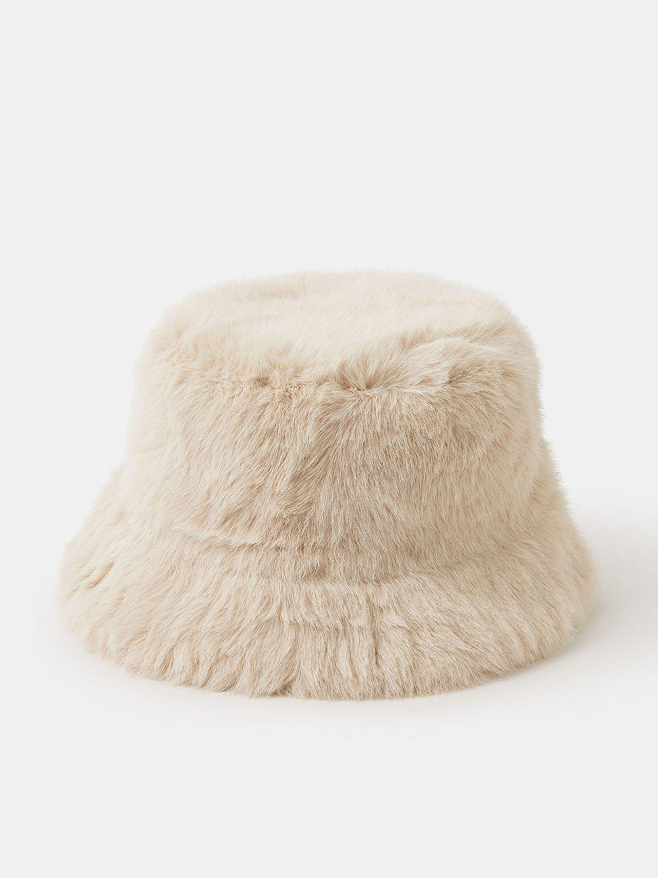 Image 1 of 3 of Accessorize Natural Fur Hat - White