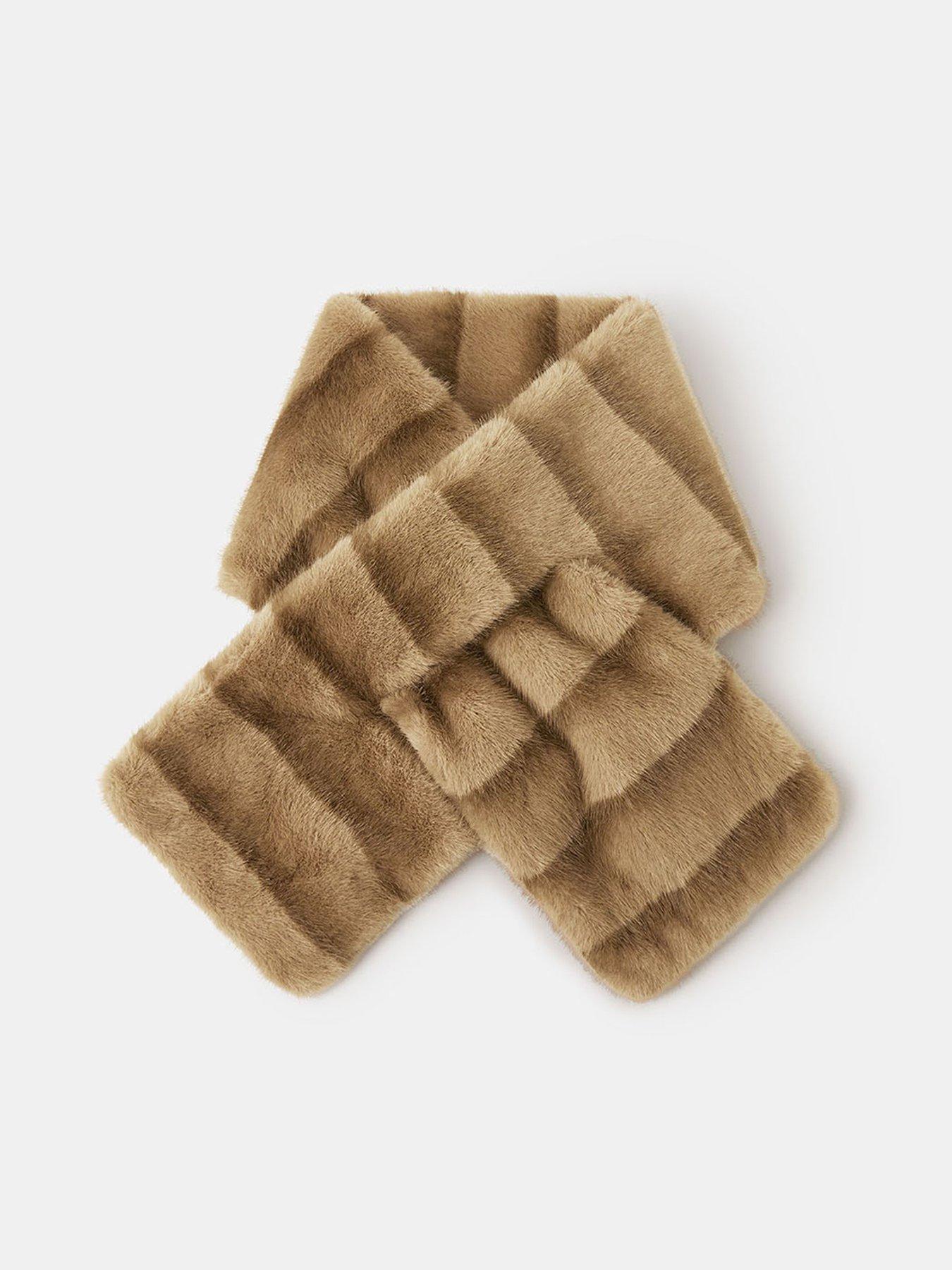 Accessorize Stripe Mink Faux Fur Stole - Brown