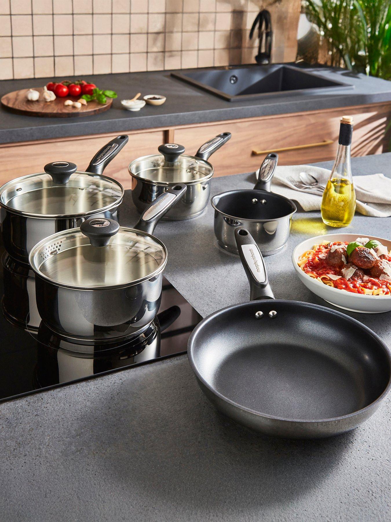 Morphy Richards 5pc Pouring Spout Stainless Steel Pan Set Graphite