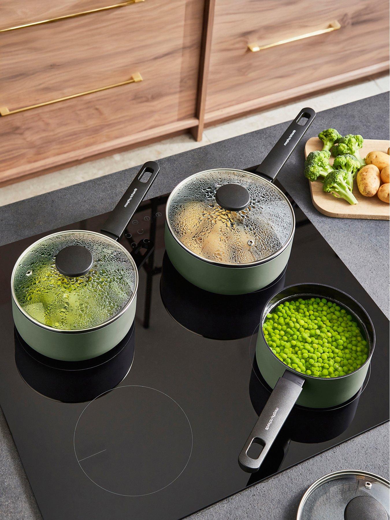 Image 3 of 7 of Morphy Richards 3pc Aluminium Saucepan Set Green