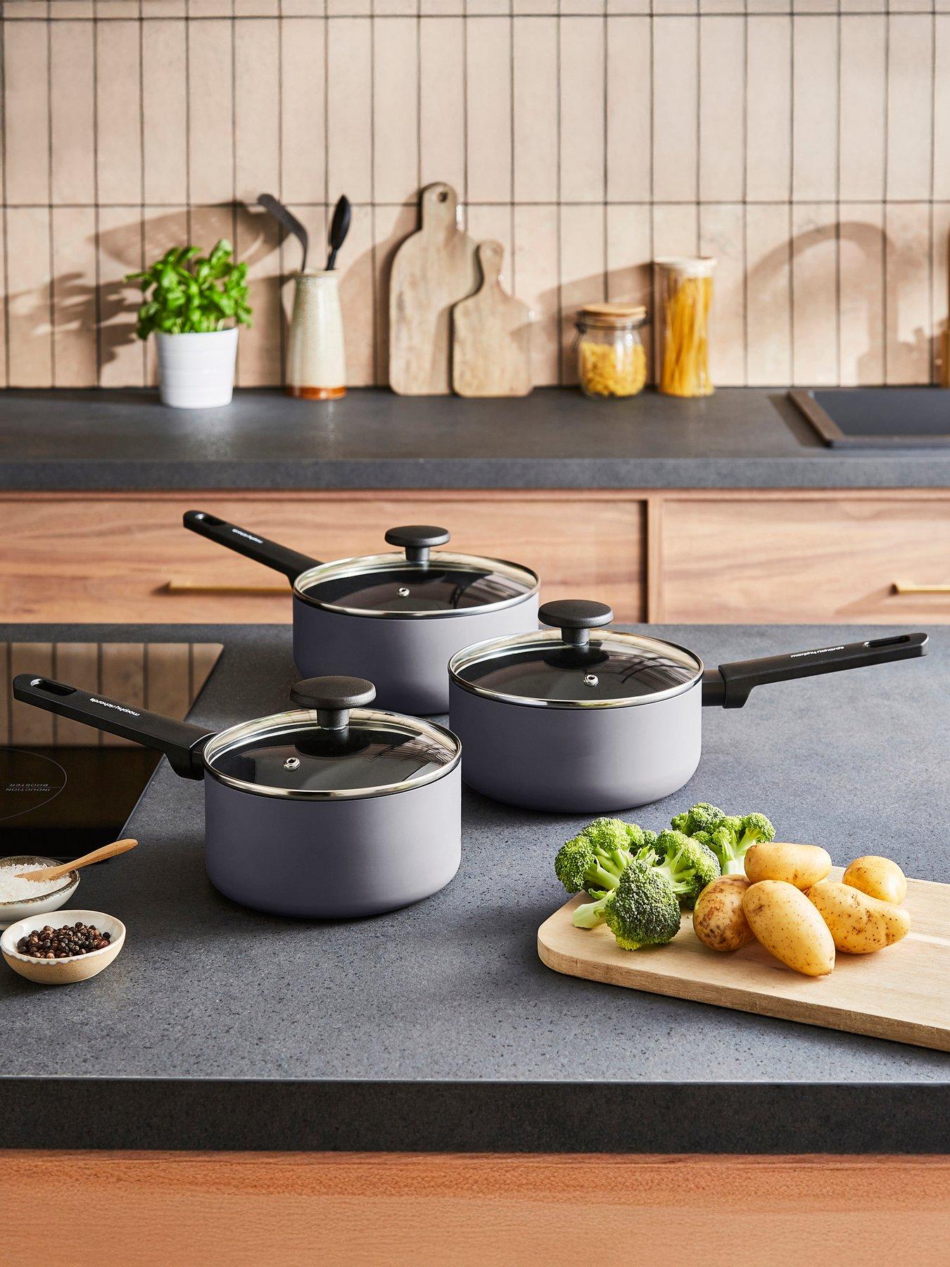 Morphy Richards 3pc Aluminium Saucepan Set Grey
