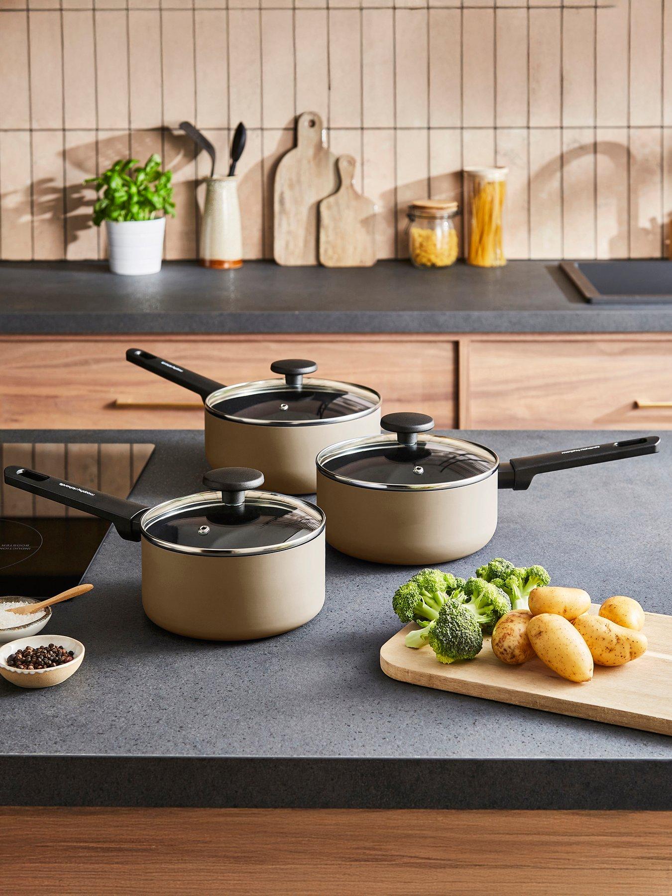Morphy Richards 3pc Aluminium Saucepan Set Cream