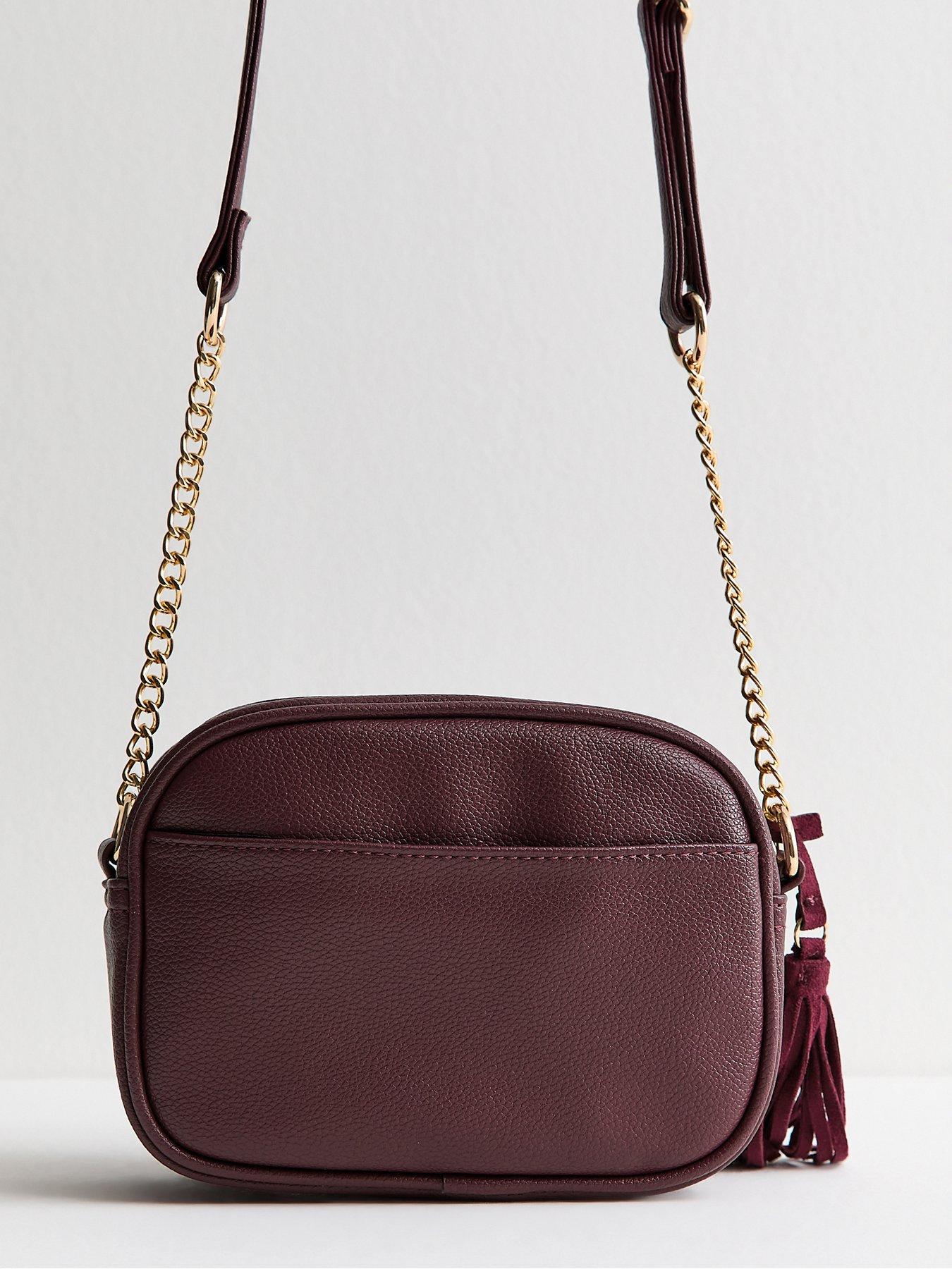 Image 3 of 5 of New Look Faux Suede Panel Cross Body Bag - Burgundy