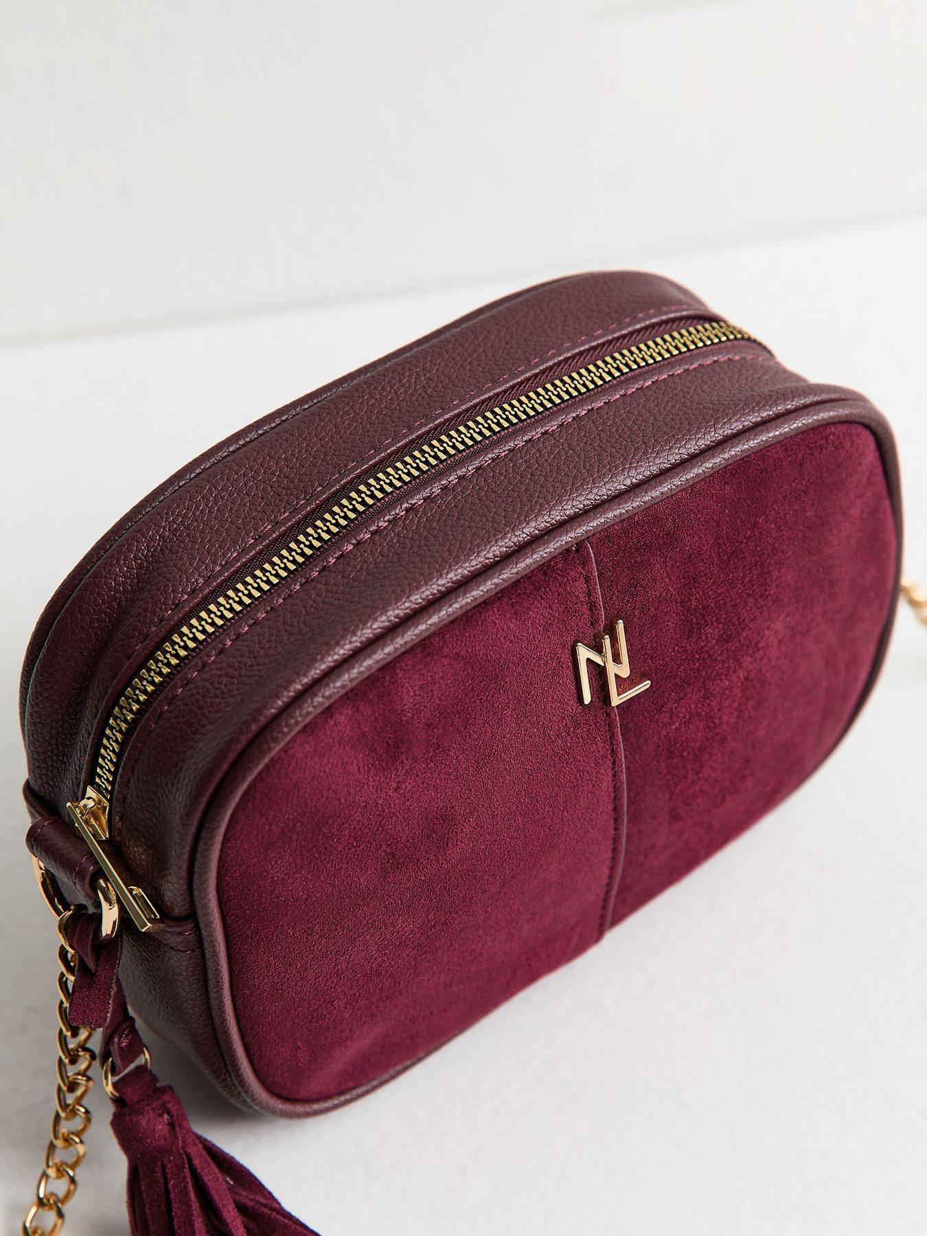 Image 4 of 5 of New Look Faux Suede Panel Cross Body Bag - Burgundy