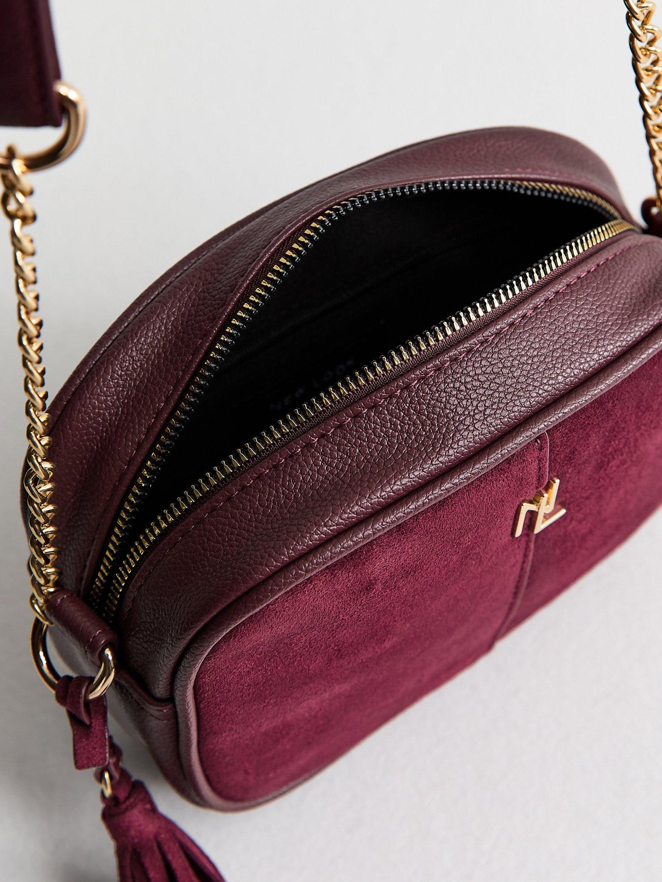 Image 5 of 5 of New Look Faux Suede Panel Cross Body Bag - Burgundy