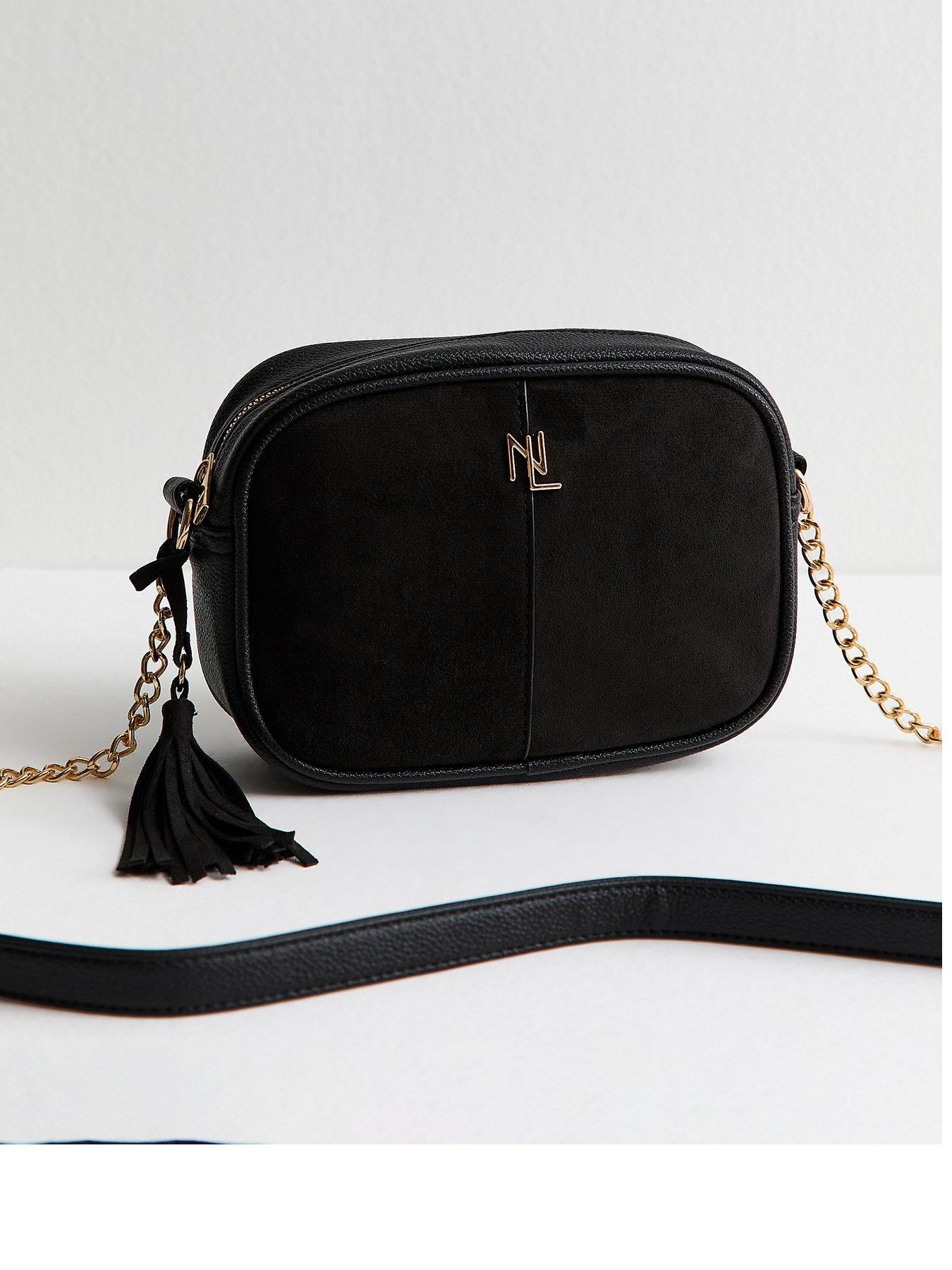 New Look Black Faux Suede Panel Cross Body Bag